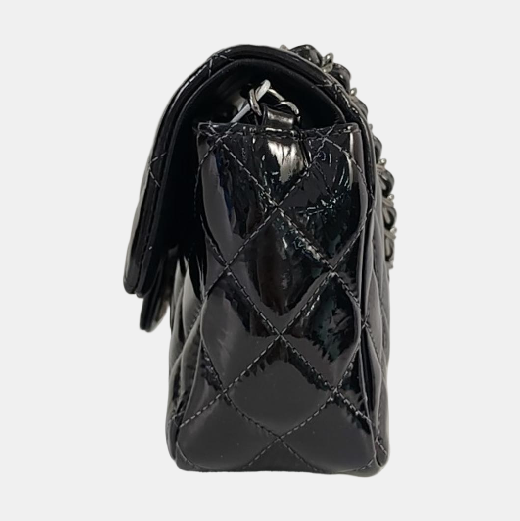 CHANEL CLASSIC FLAP Mini Black Patent Leather Diamond Quilted Large Crossbody Bag Shoulder Bag Silver Hardware 17 Opening-(SKU)-961226830