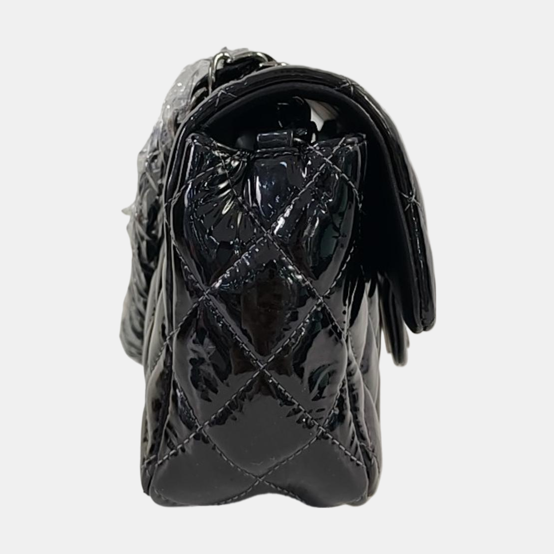CHANEL CLASSIC FLAP Mini Black Patent Leather Diamond Quilted Large Crossbody Bag Shoulder Bag Silver Hardware 17 Opening-(SKU)-961226830