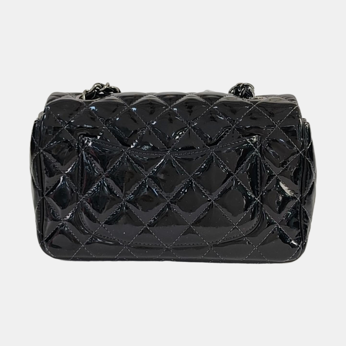 CHANEL CLASSIC FLAP Mini Black Patent Leather Diamond Quilted Large Crossbody Bag Shoulder Bag Silver Hardware 17 Opening-(SKU)-961226830