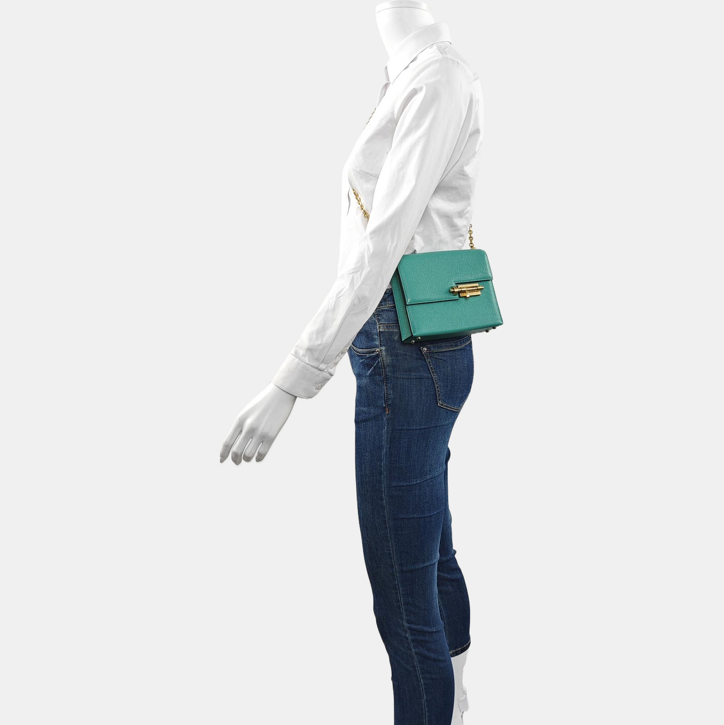 HERMÈS Verrou 17 Velvet Green Chèvre Mysore Goat Leather Gun Bag Crossbody Bag Shoulder Bag with Gold Hardware and C-(SKU)-962313369
