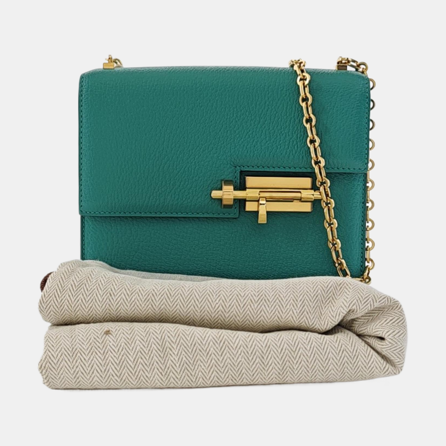 HERMÈS Verrou 17 Velvet Green Chèvre Mysore Goat Leather Gun Bag Crossbody Bag Shoulder Bag with Gold Hardware and C-(SKU)-962313369