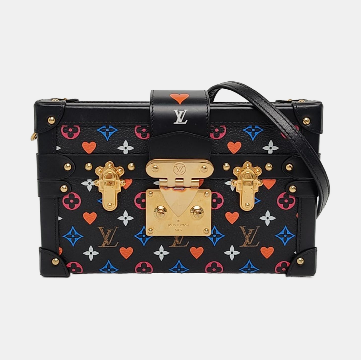 LOUIS VUITTON PETITE MALLE Black Coated Canvas Monogram Crossbody Shoulder Bag with Gold Hardware and Removable Shoulder Strap-(SKU)-962639746