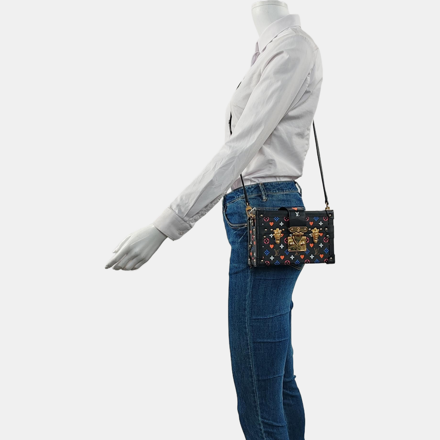 LOUIS VUITTON PETITE MALLE Black Coated Canvas Monogram Crossbody Shoulder Bag with Gold Hardware and Removable Shoulder Strap-(SKU)-962639746