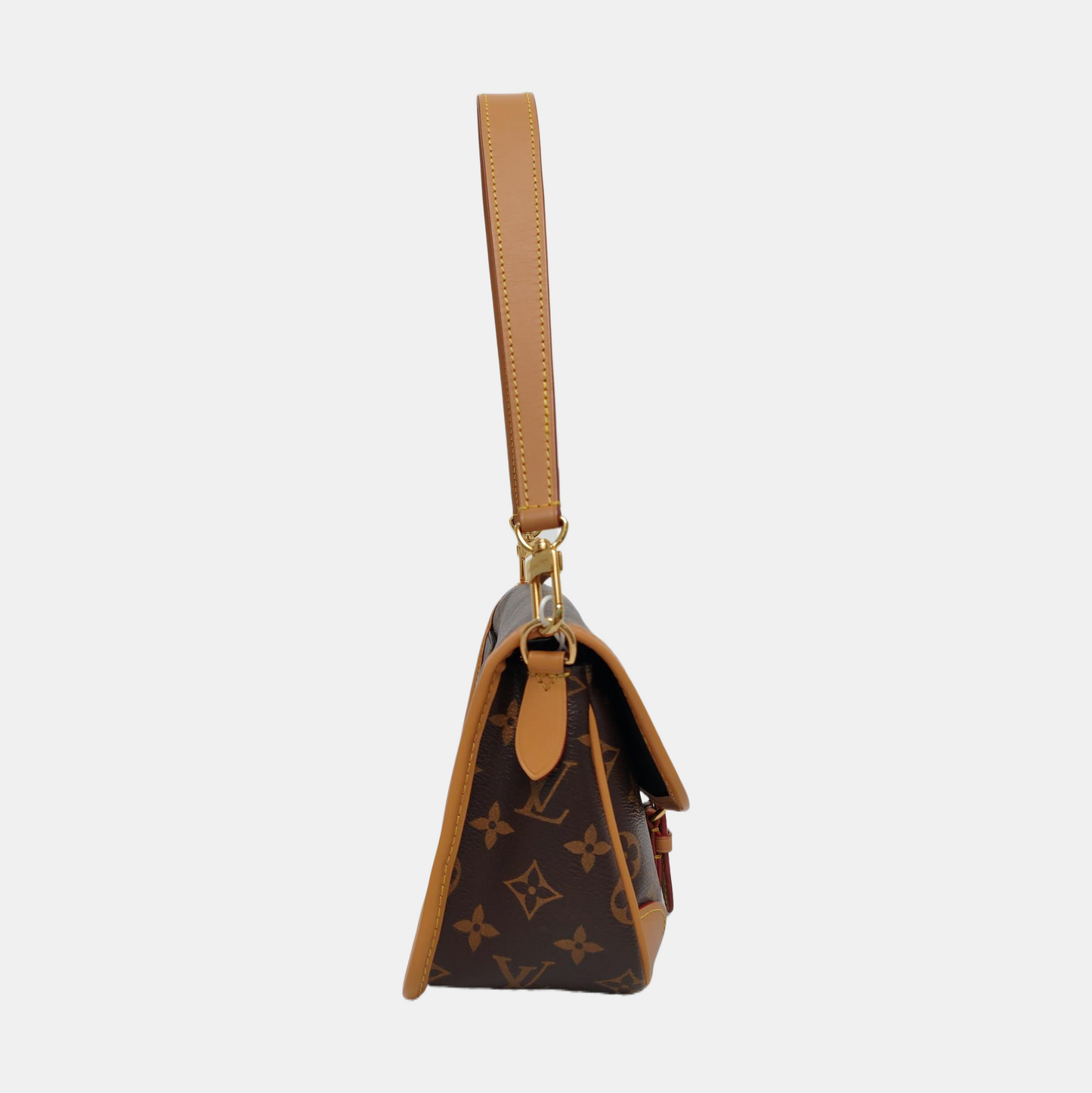 LOUIS VUITTON DIANE Medium Brown Coated Canvas Monogram Crossbody Bag Shoulder Bag Gold Hardware with 2 Detachable Straps-(SKU)-961056306