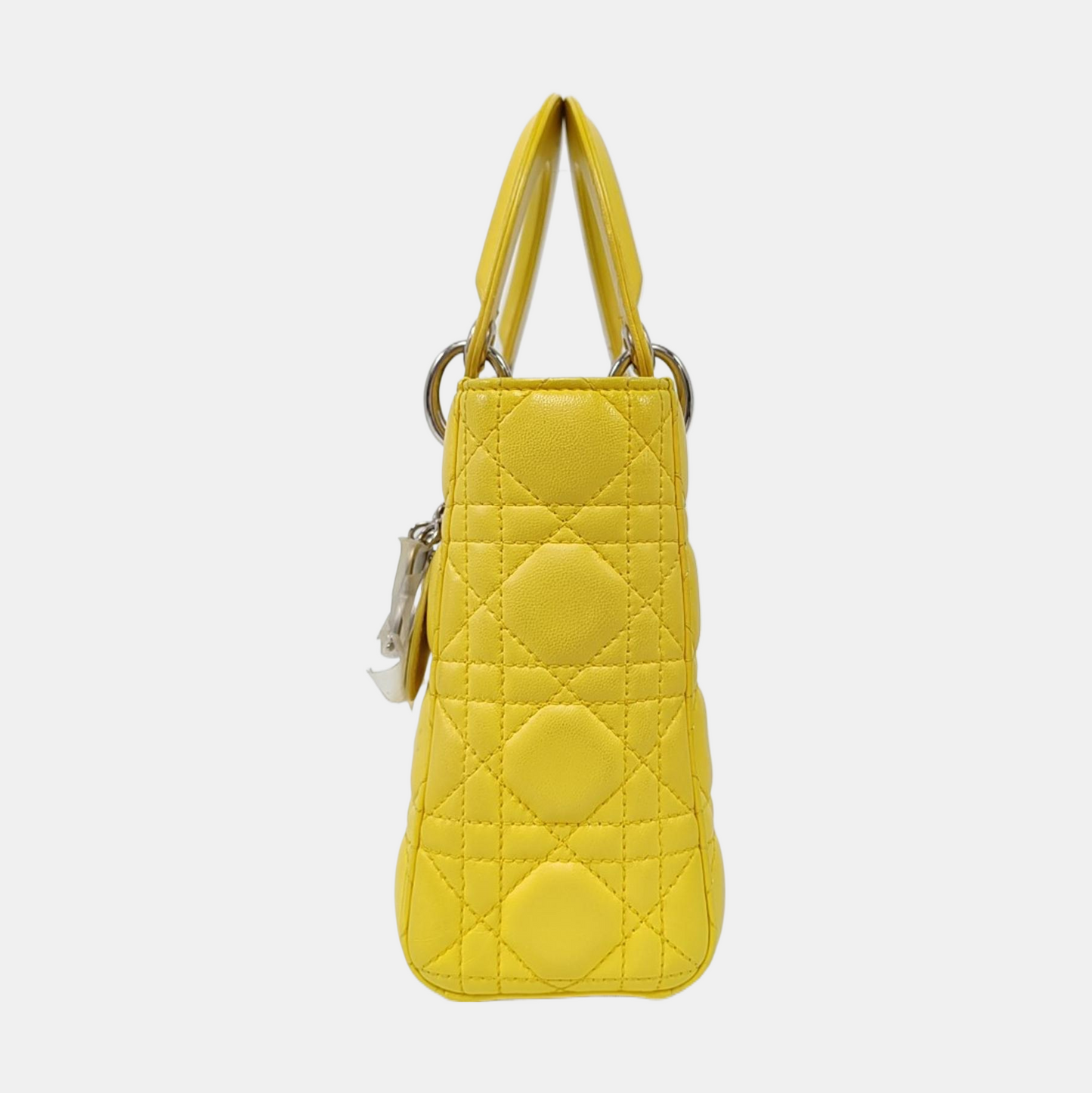 DIOR Lady Dior Small Size Yellow Lamb Skin Cannage Quilted Diaper Bag Crossbody Shoulder Bag Handbag Silver Hardware Removable Strap-(SKU)-962480744