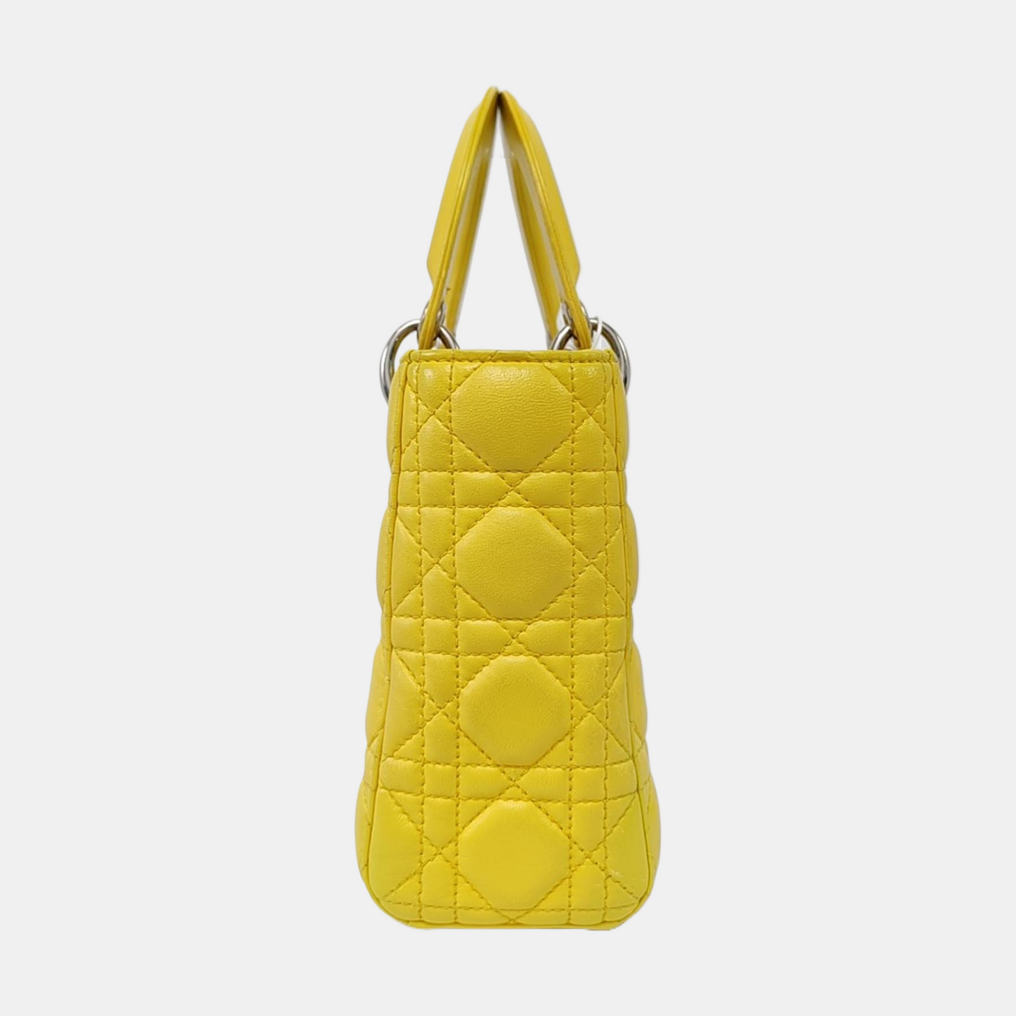 DIOR Lady Dior Small Size Yellow Lamb Skin Cannage Quilted Diaper Bag Crossbody Shoulder Bag Handbag Silver Hardware Removable Strap-(SKU)-962480744