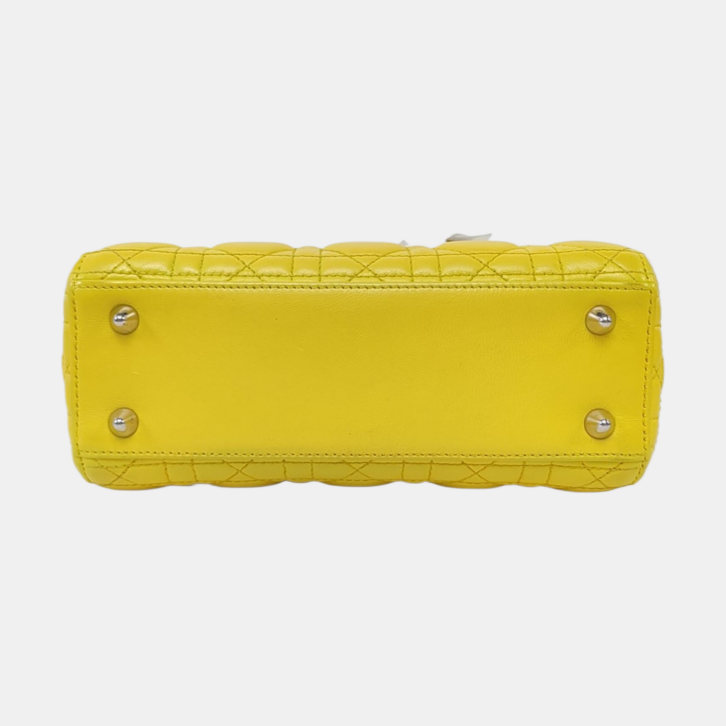 DIOR Lady Dior Small Size Yellow Lamb Skin Cannage Quilted Diaper Bag Crossbody Shoulder Bag Handbag Silver Hardware Removable Strap-(SKU)-962480744