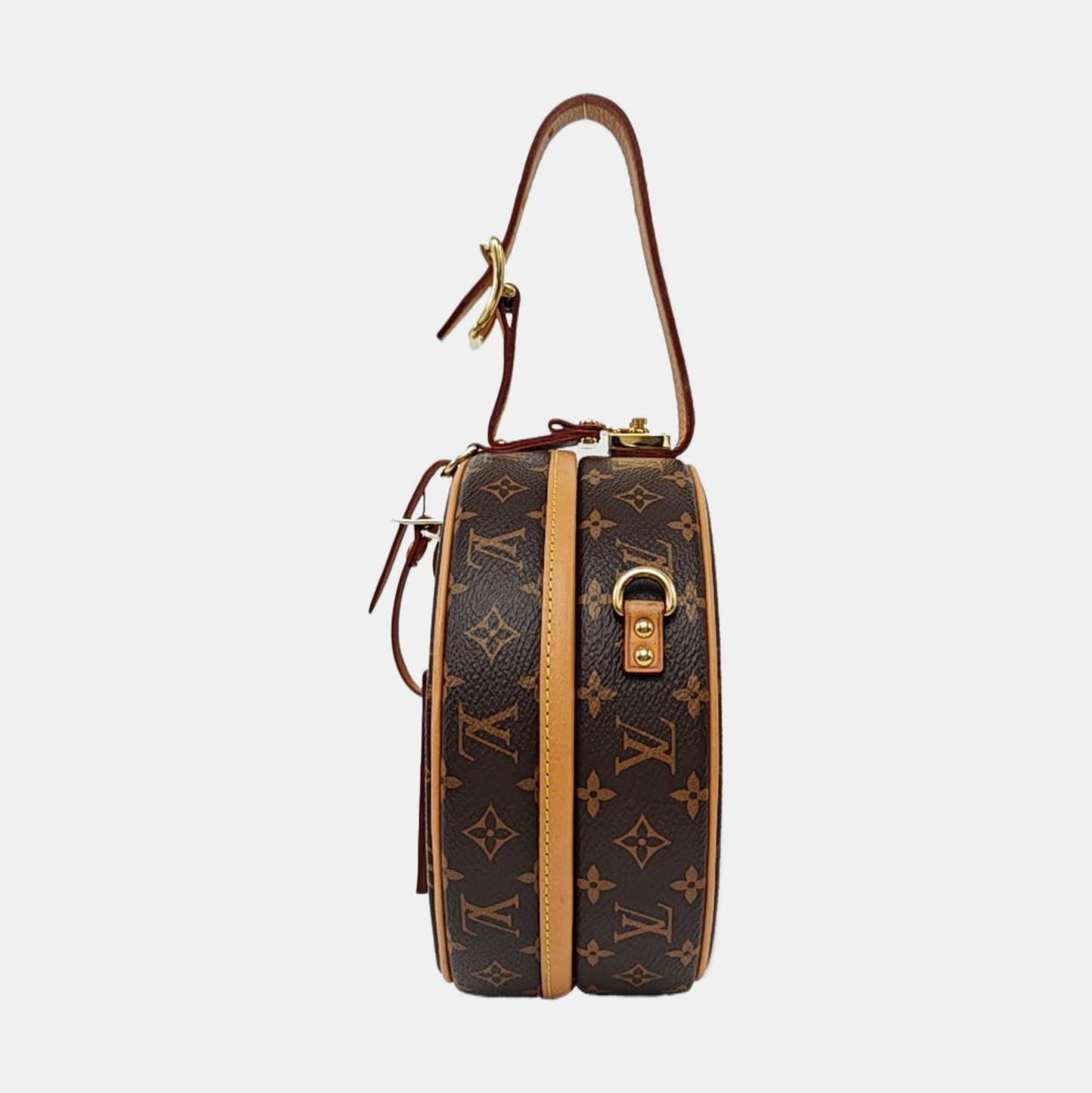 LOUIS VUITTON BOITE CHAPEAU Small Brown Coated Canvas Monogram Pattern Round Pie Bag Crossbody Bag Tote Bag Single Shoulder Bag Golden Hardware Removable Strap-(SKU)-962025243