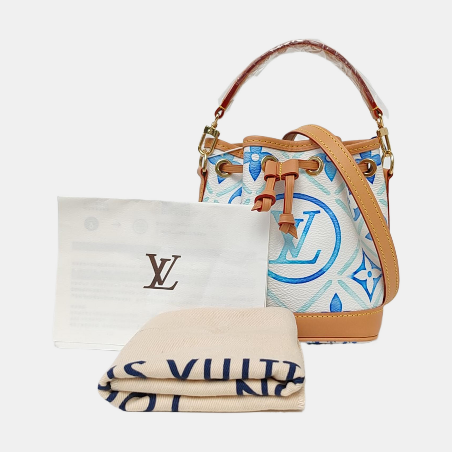 LOUIS VUITTON NOÉ Nano White Coated Canvas Monogram Shoulder Bag with Gold Hardware and 2 Detachable Straps-(SKU)-962961860
