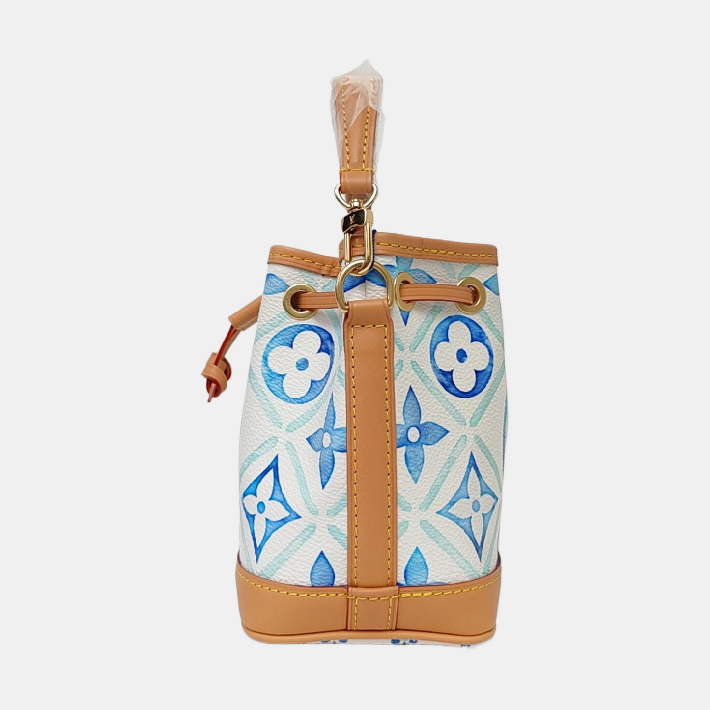 LOUIS VUITTON NOÉ Nano White Coated Canvas Monogram Shoulder Bag with Gold Hardware and 2 Detachable Straps-(SKU)-962961860