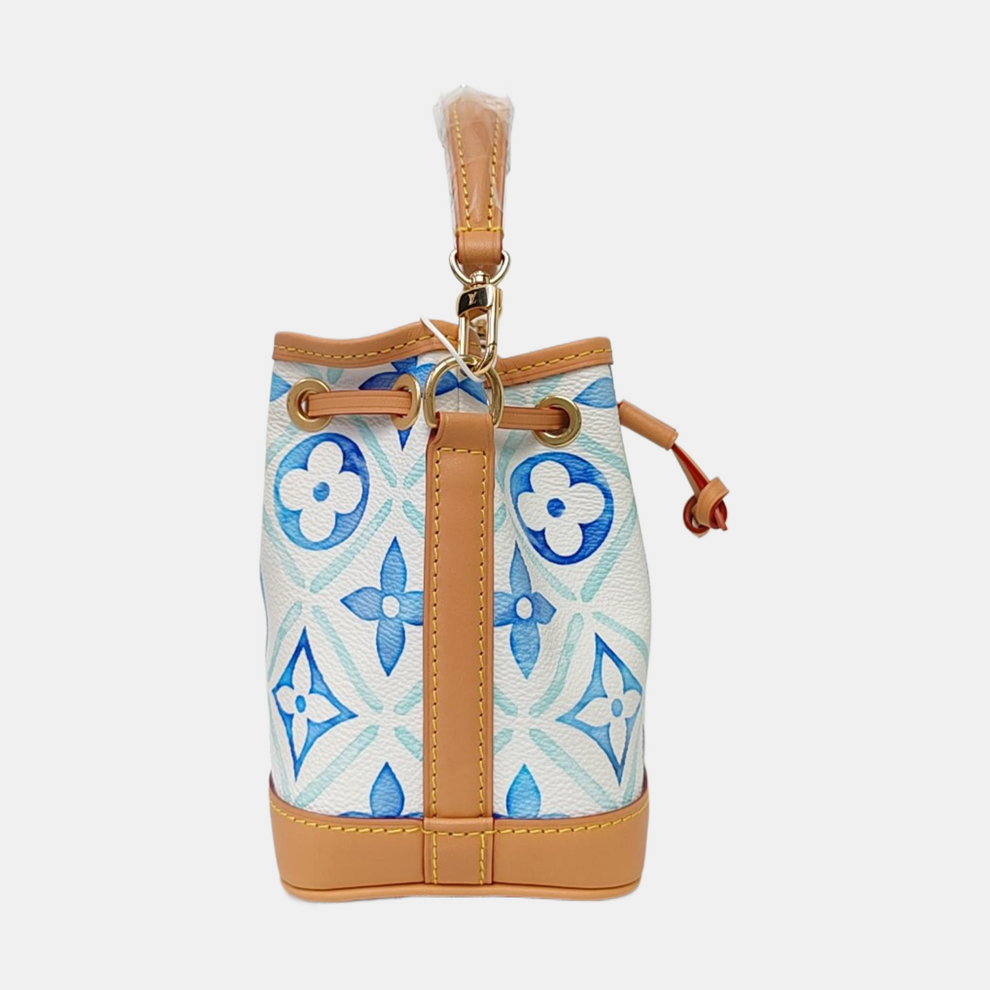 LOUIS VUITTON NOÉ Nano White Coated Canvas Monogram Shoulder Bag with Gold Hardware and 2 Detachable Straps-(SKU)-962961860