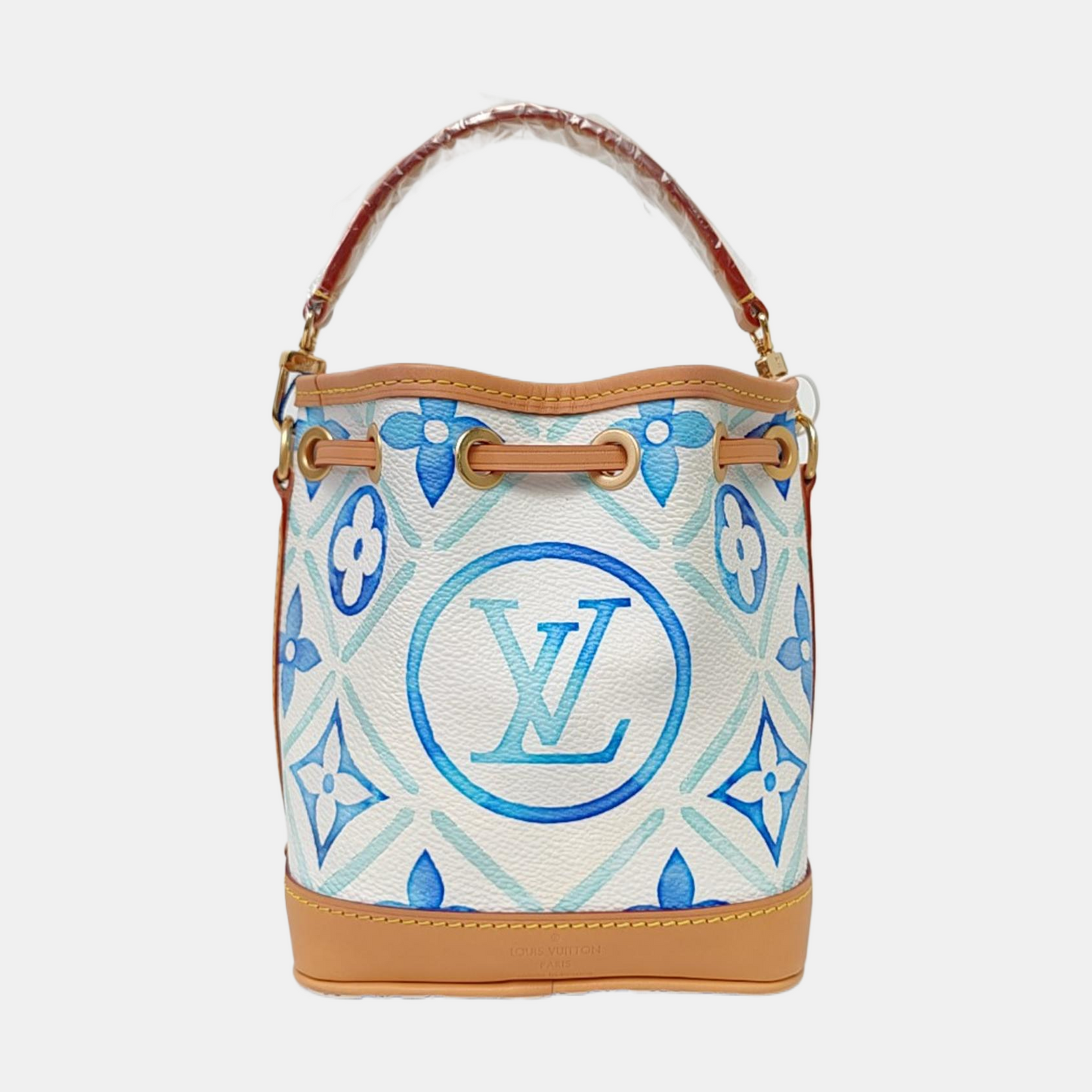 LOUIS VUITTON NOÉ Nano White Coated Canvas Monogram Shoulder Bag with Gold Hardware and 2 Detachable Straps-(SKU)-962961860