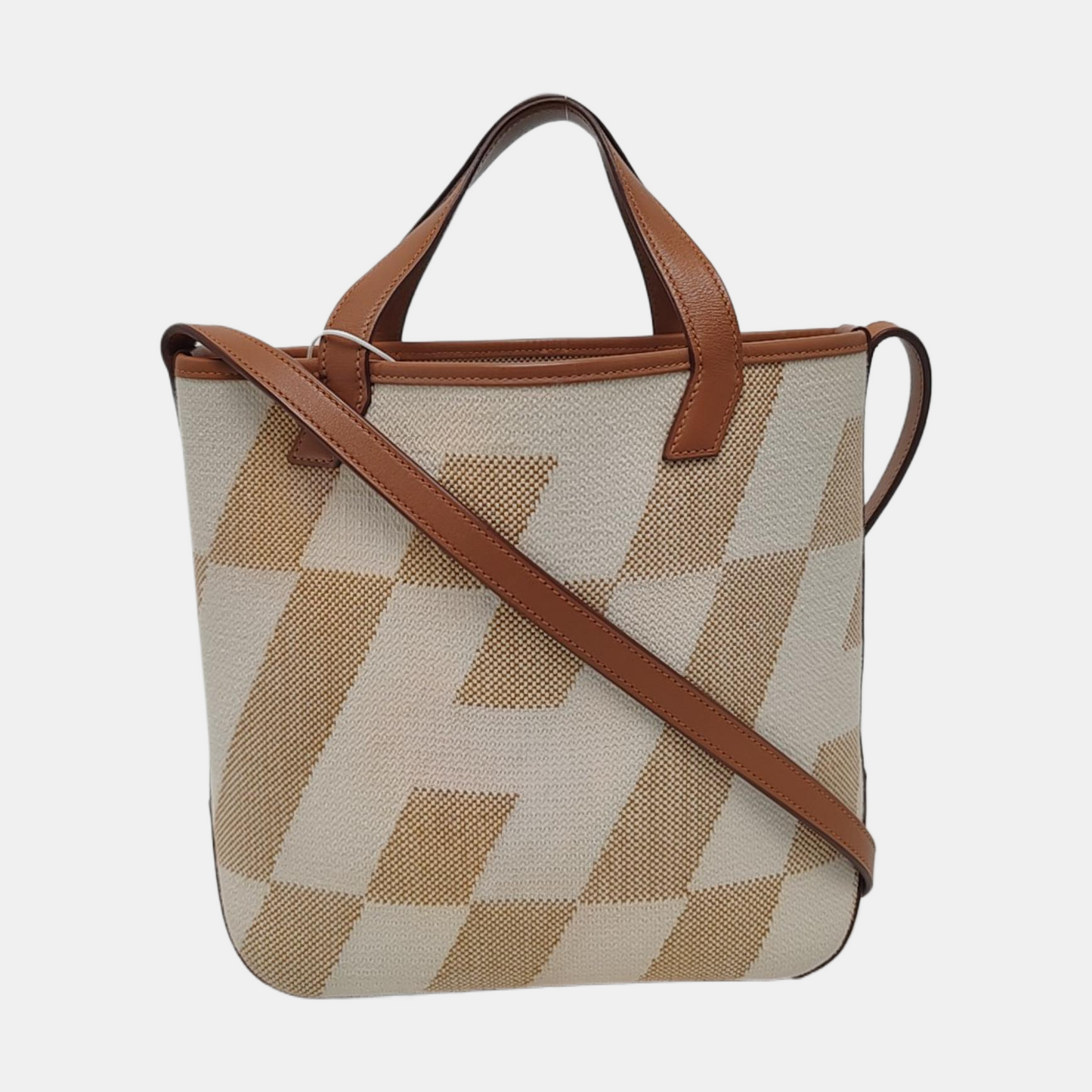 HERMÈS Cabas H En Biais 25 Glacier White Canvas Monogram Crossbody Shoulder Bag with Gold Hardware, Z-(SKU)-962766902