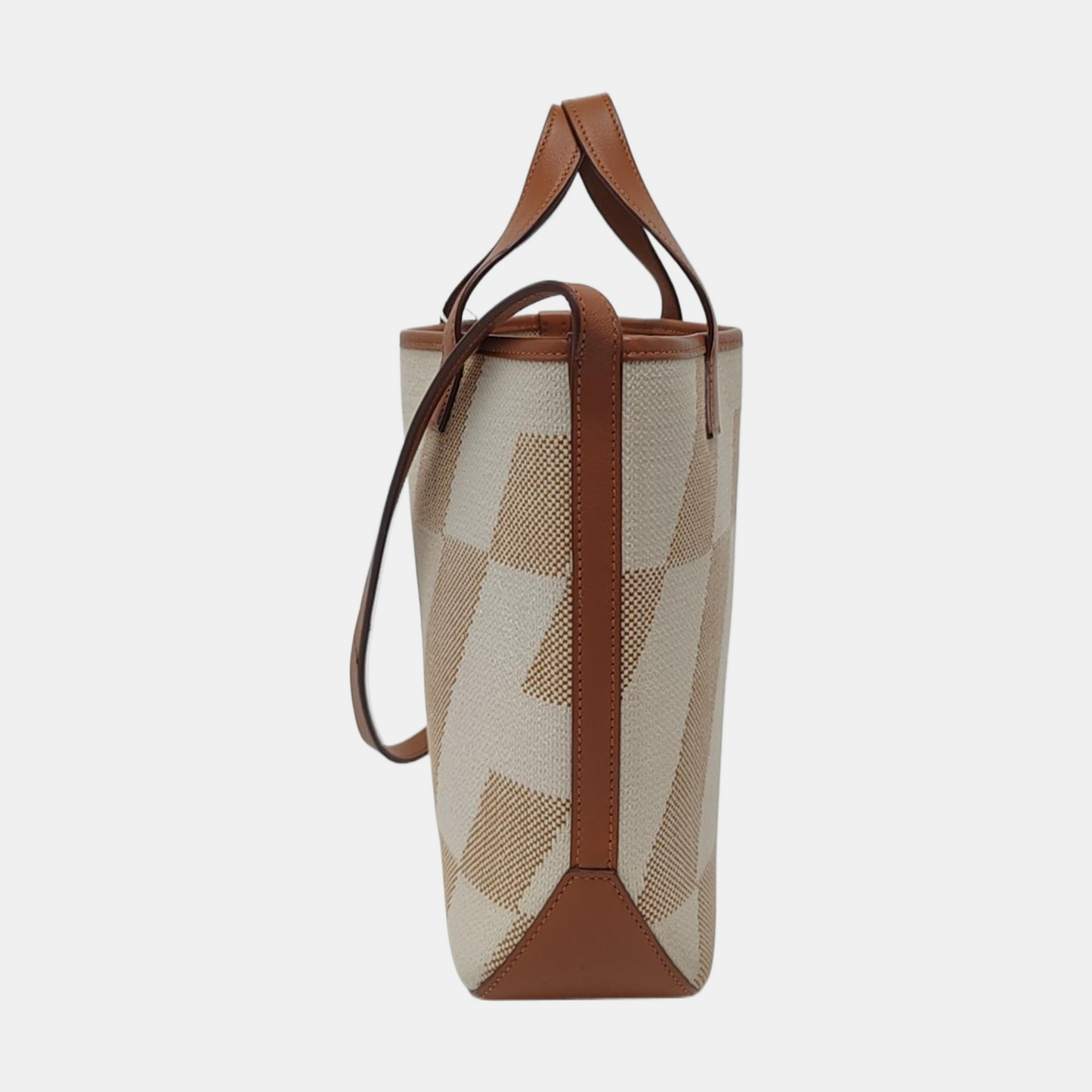 HERMÈS Cabas H En Biais 25 Glacier White Canvas Monogram Crossbody Shoulder Bag with Gold Hardware, Z-(SKU)-962766902