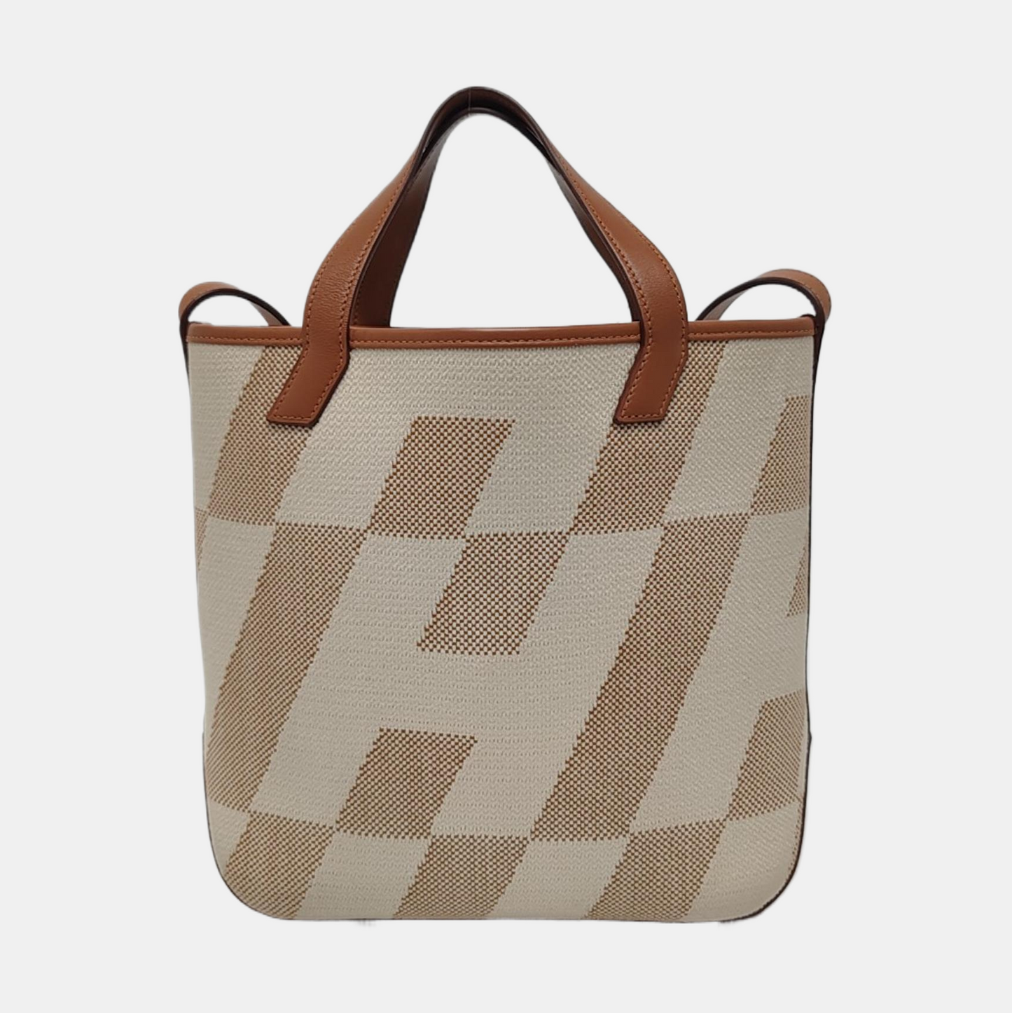 HERMÈS Cabas H En Biais 25 Glacier White Canvas Monogram Crossbody Shoulder Bag with Gold Hardware, Z-(SKU)-962766902