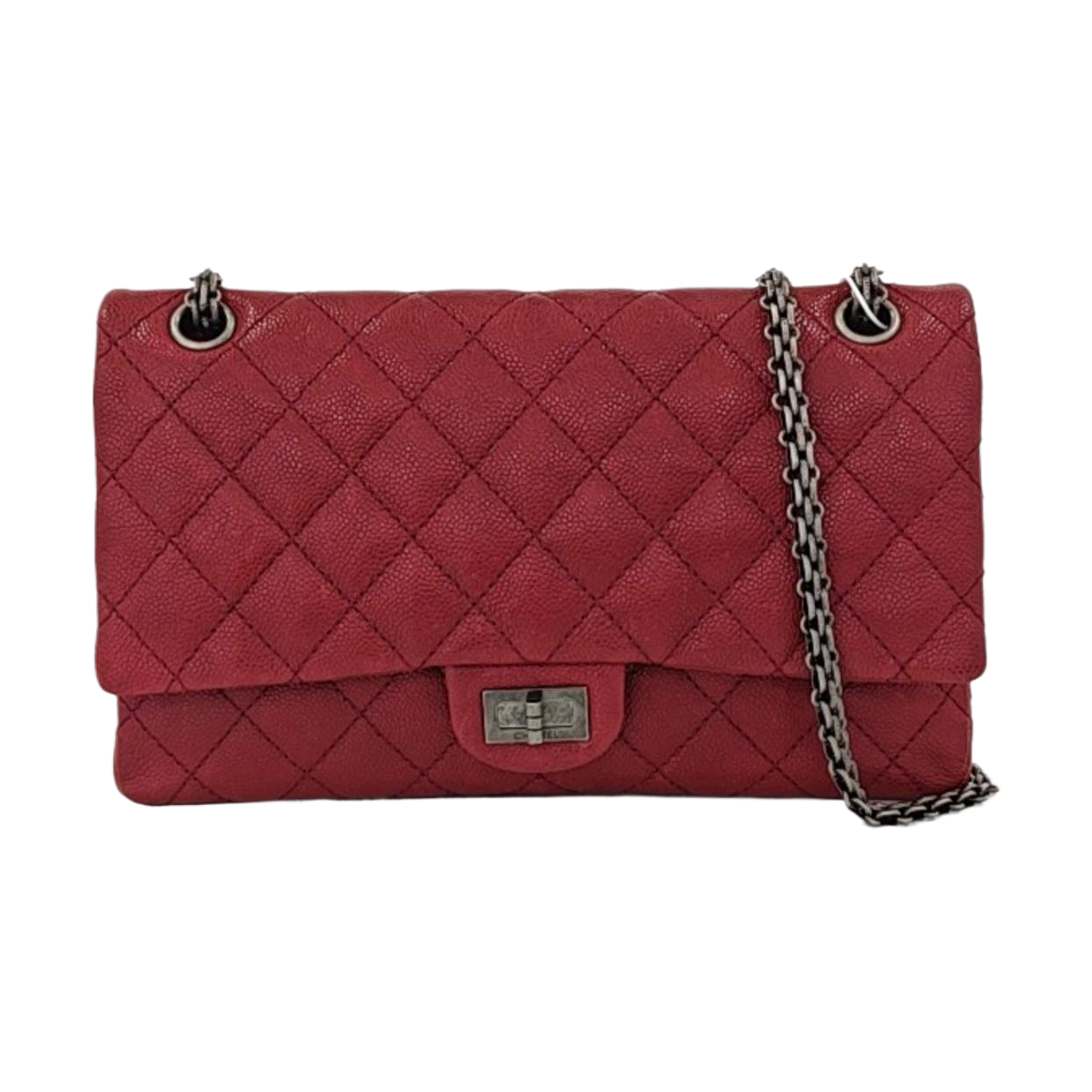 CHANEL 2.55 Large Size Fuchsia Color Pebbled Leather Quilted Crossbody Shoulder Bag with Palladium Hardware, 14 openings-(SKU)-962931310