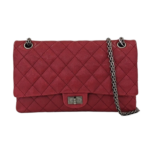 CHANEL 2.55 Large Size Fuchsia Color Pebbled Leather Quilted Crossbody Shoulder Bag with Palladium Hardware, 14 openings-(SKU)-962931310