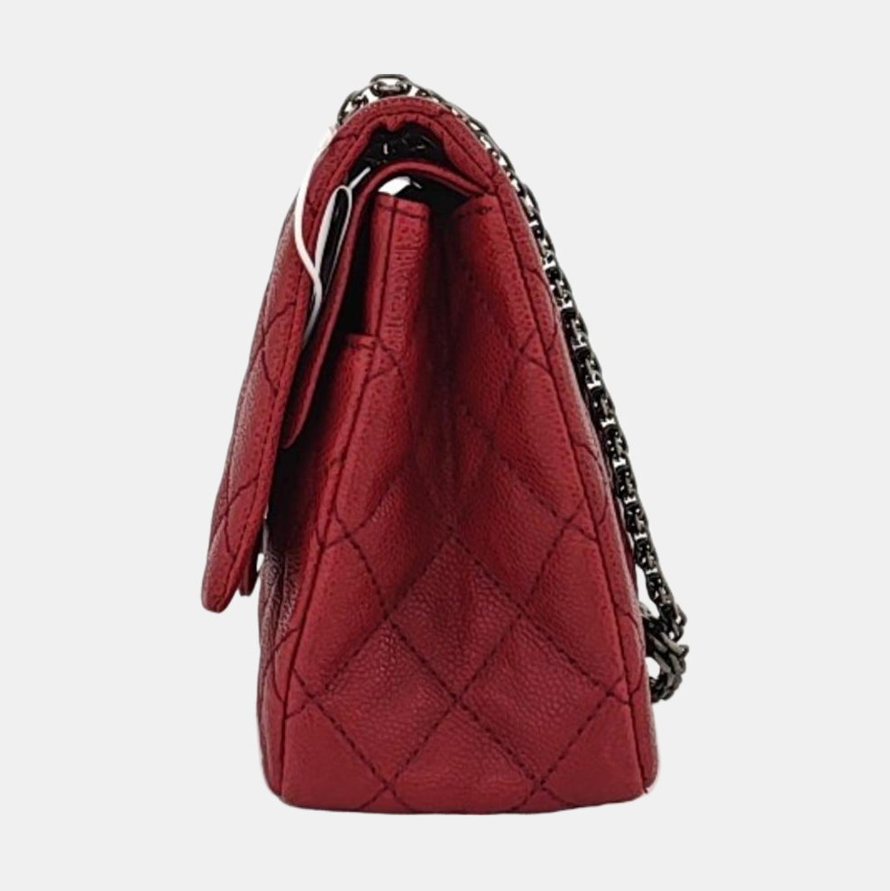 CHANEL 2.55 Large Size Fuchsia Color Pebbled Leather Quilted Crossbody Shoulder Bag with Palladium Hardware, 14 openings-(SKU)-962931310
