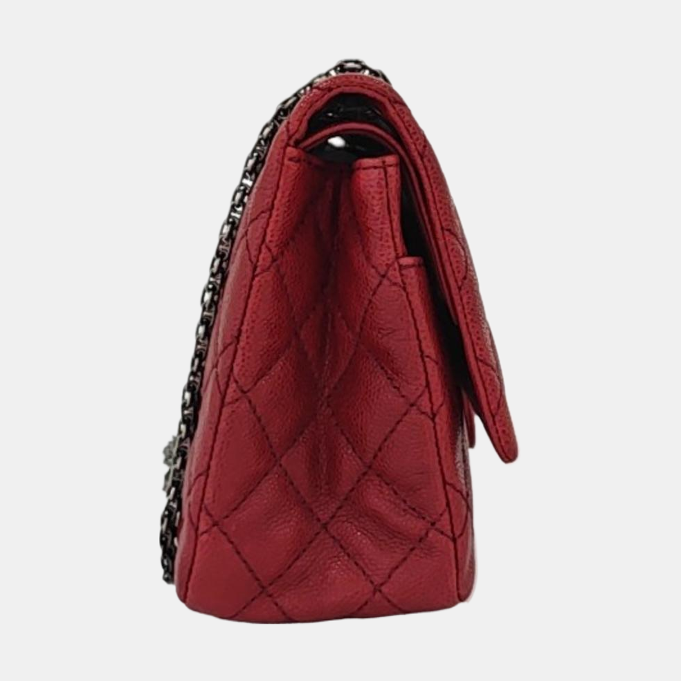 CHANEL 2.55 Large Size Fuchsia Color Pebbled Leather Quilted Crossbody Shoulder Bag with Palladium Hardware, 14 openings-(SKU)-962931310