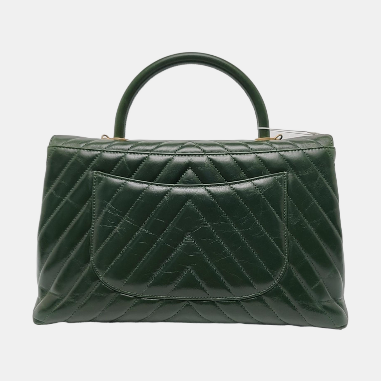 CHANEL COCO HANDLE Large Green Calfskin Quilted V Pattern Single Shoulder Bag Handbag Detachable Strap-(SKU)-963065464