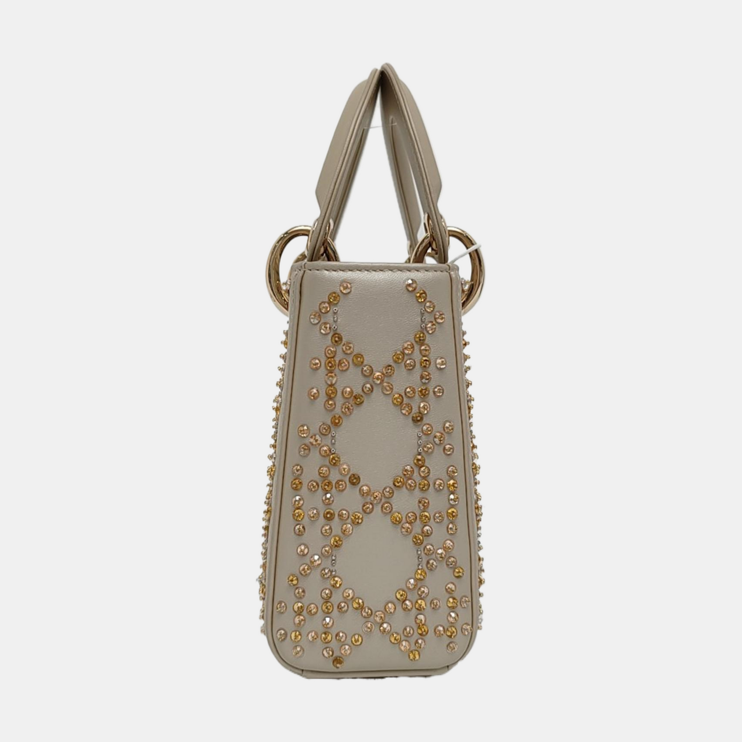 DIOR Lady Dior mini champagne lamb skin Cannage pattern three-compartment crossbody bag, shoulder bag with gold hardware and detachable strap-(SKU)-963332269