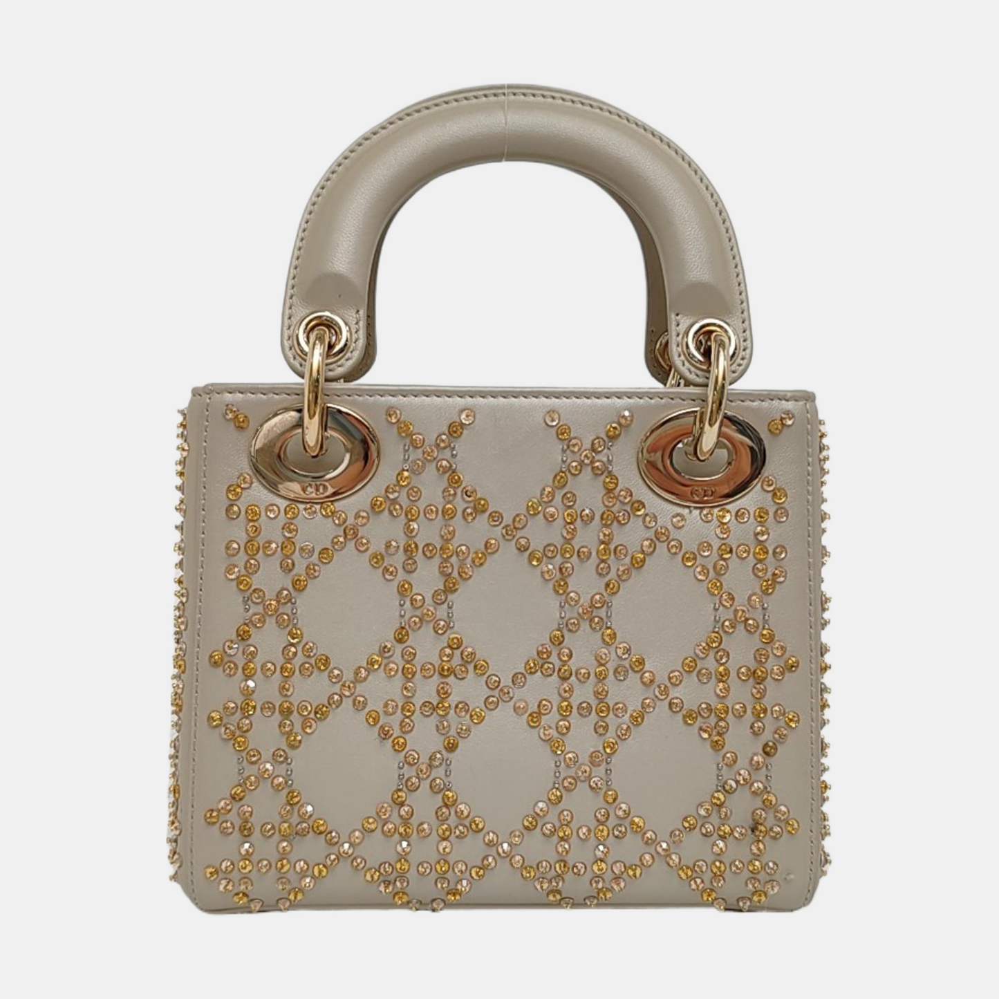 DIOR Lady Dior mini champagne lamb skin Cannage pattern three-compartment crossbody bag, shoulder bag with gold hardware and detachable strap-(SKU)-963332269