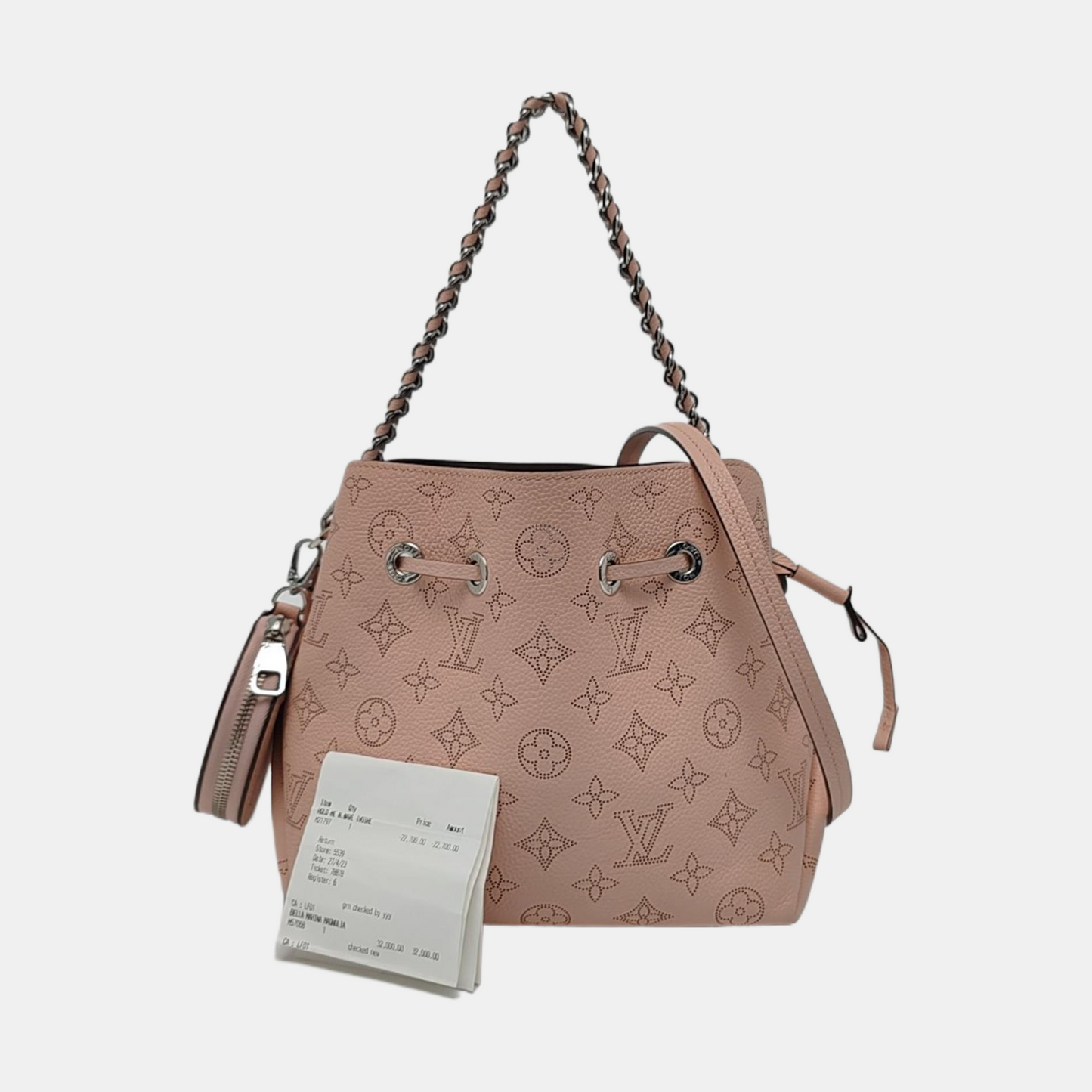 LOUIS VUITTON BELLA Pink Calfskin Monogram Woven Shoulder Bag Tote Crossbody Bag with Detachable Strap and Two Pouches-(SKU)-963123762