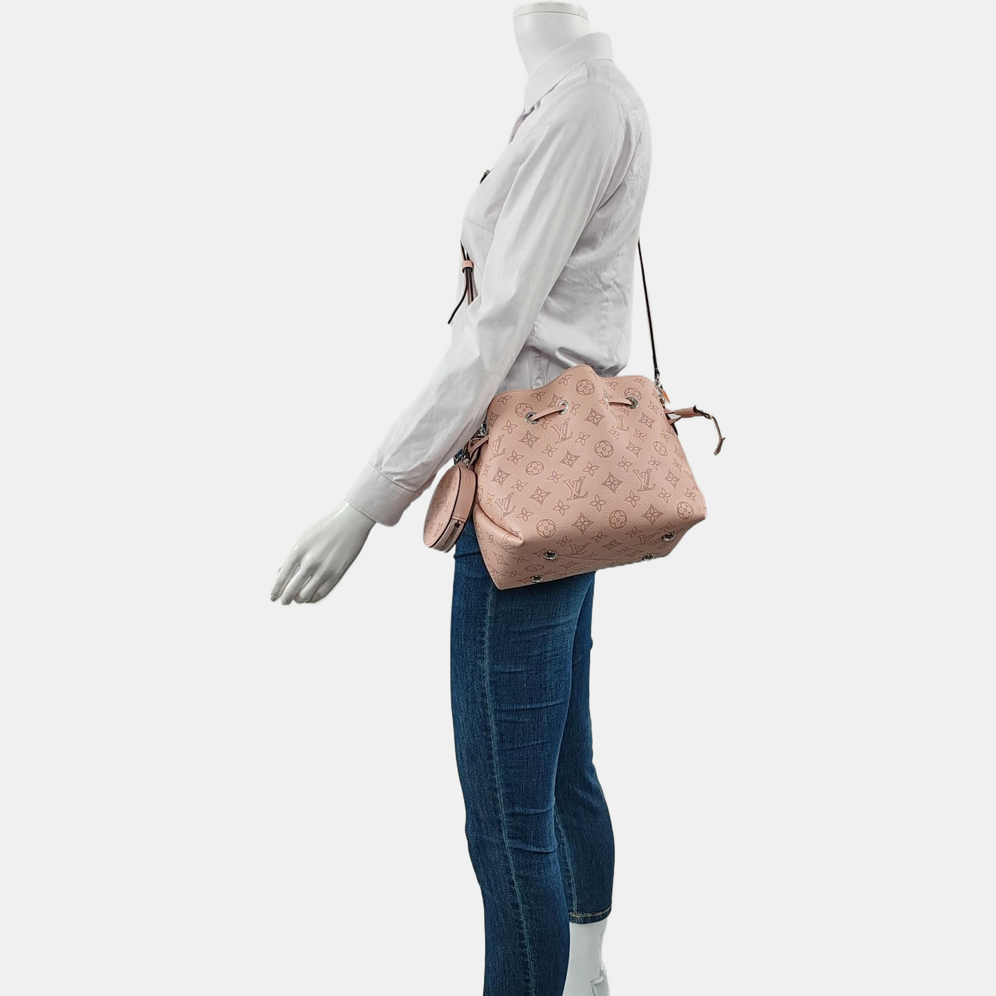 LOUIS VUITTON BELLA Pink Calfskin Monogram Woven Shoulder Bag Tote Crossbody Bag with Detachable Strap and Two Pouches-(SKU)-963123762