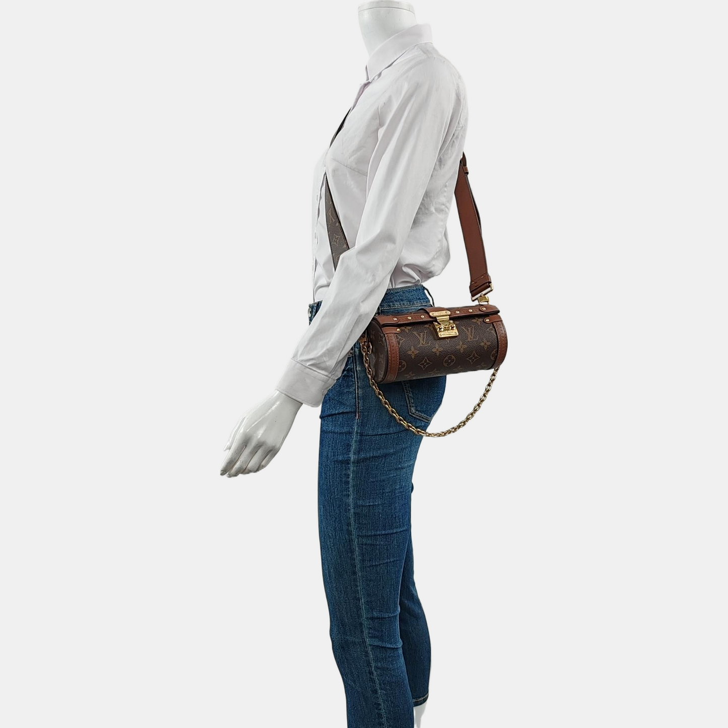 LOUIS VUITTON PAPILLON 19 Brown Coated Canvas Monogram Rivet Babylone Crossbody Bag Handbag Shoulder Bag Gold Hardware 2 Removable Straps-(SKU)-962788033