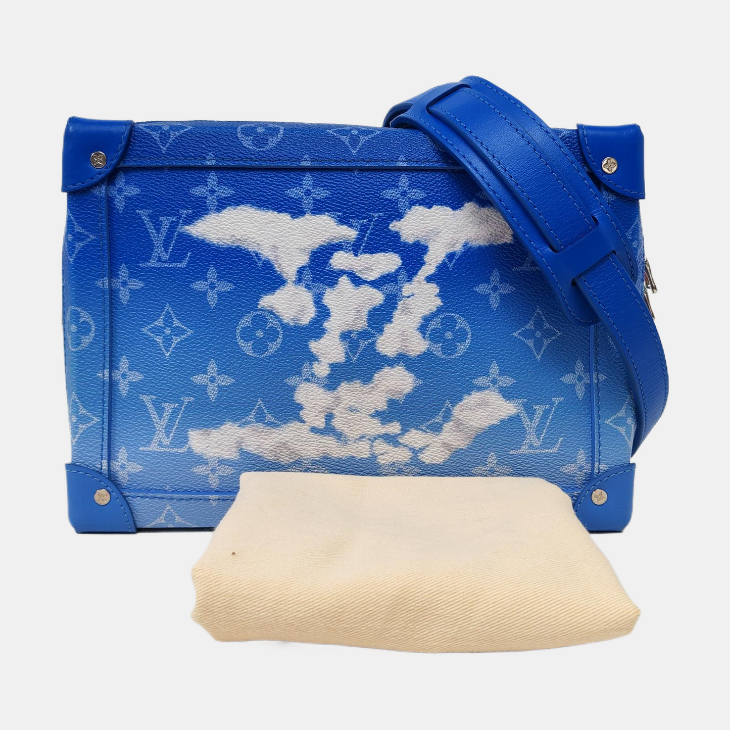 LOUIS VUITTON SOFT TRUNK Blue Coated Canvas Monogram Crossbody Bag with Silver Hardware and Detachable Strap-(SKU)-963244300