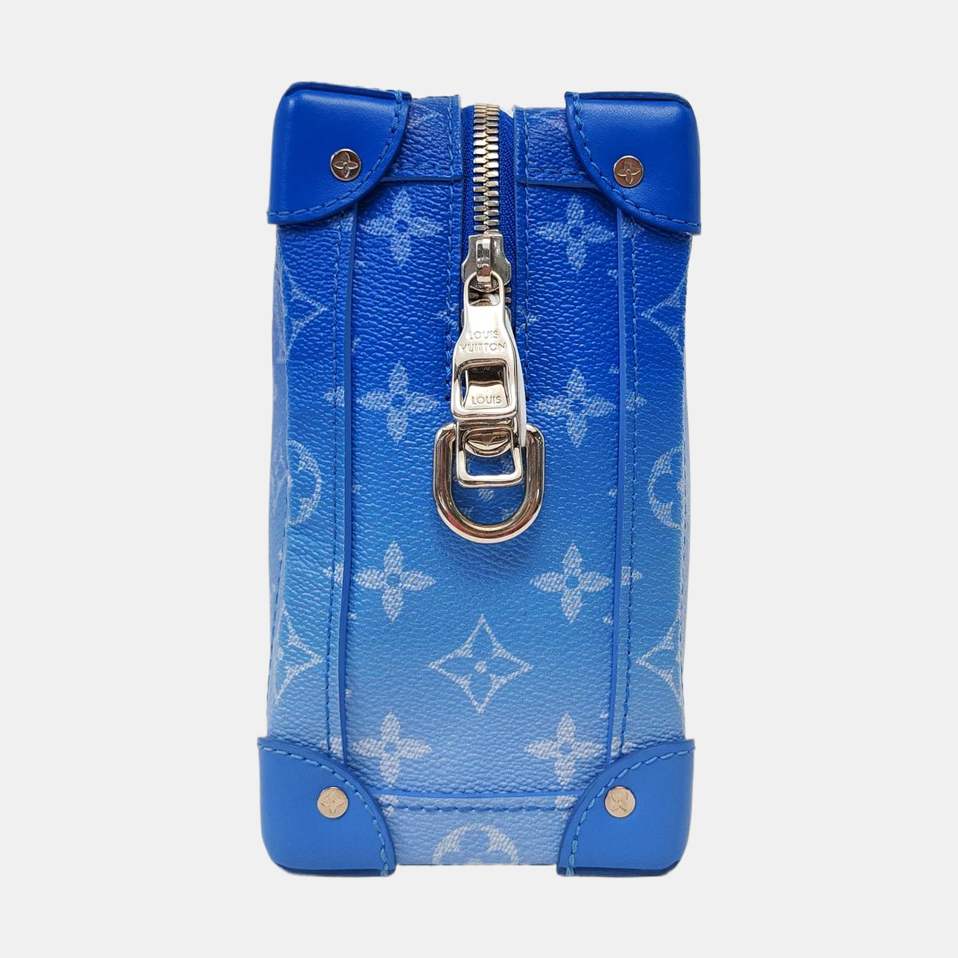 LOUIS VUITTON SOFT TRUNK Blue Coated Canvas Monogram Crossbody Bag with Silver Hardware and Detachable Strap-(SKU)-963244300