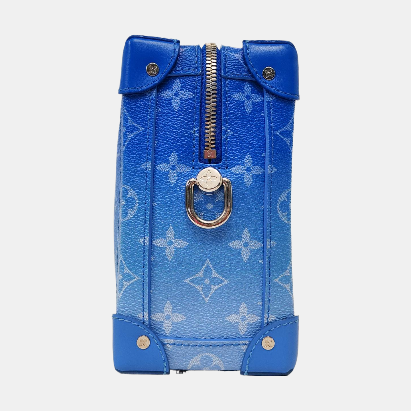 LOUIS VUITTON SOFT TRUNK Blue Coated Canvas Monogram Crossbody Bag with Silver Hardware and Detachable Strap-(SKU)-963244300