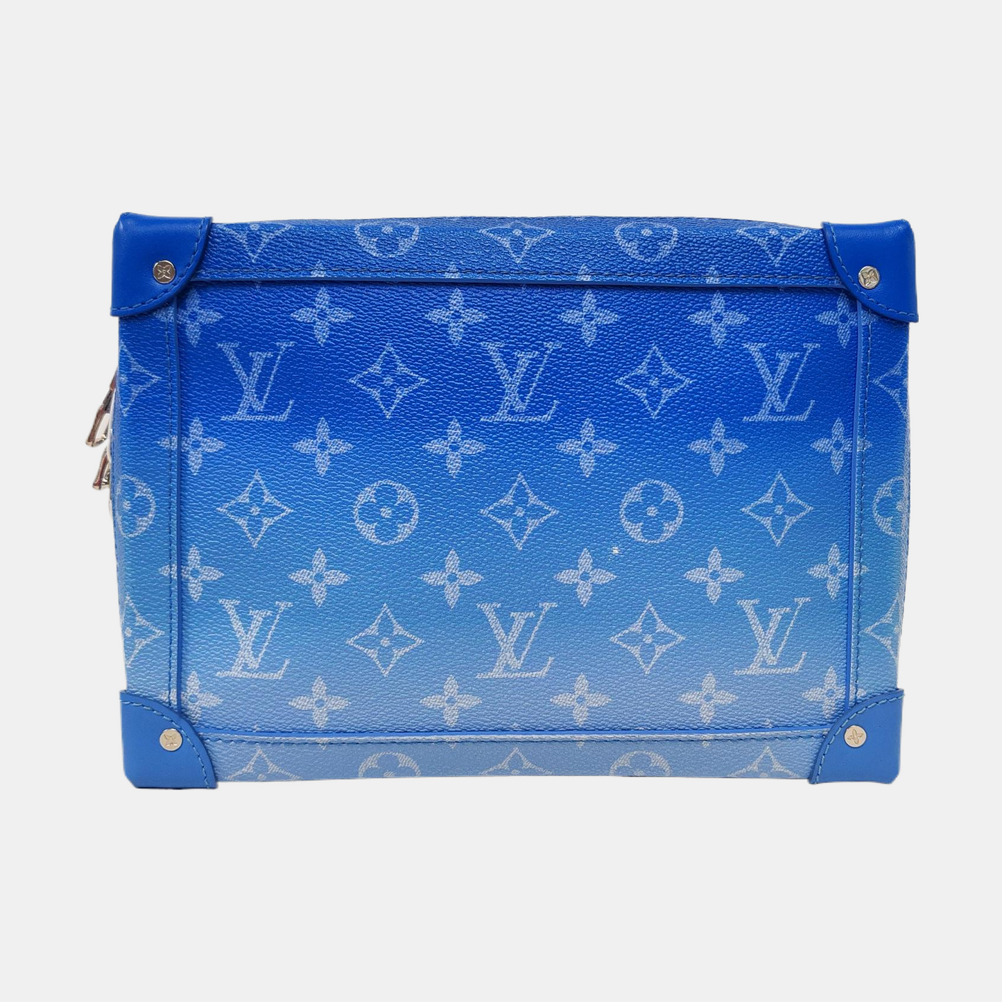 LOUIS VUITTON SOFT TRUNK Blue Coated Canvas Monogram Crossbody Bag with Silver Hardware and Detachable Strap-(SKU)-963244300