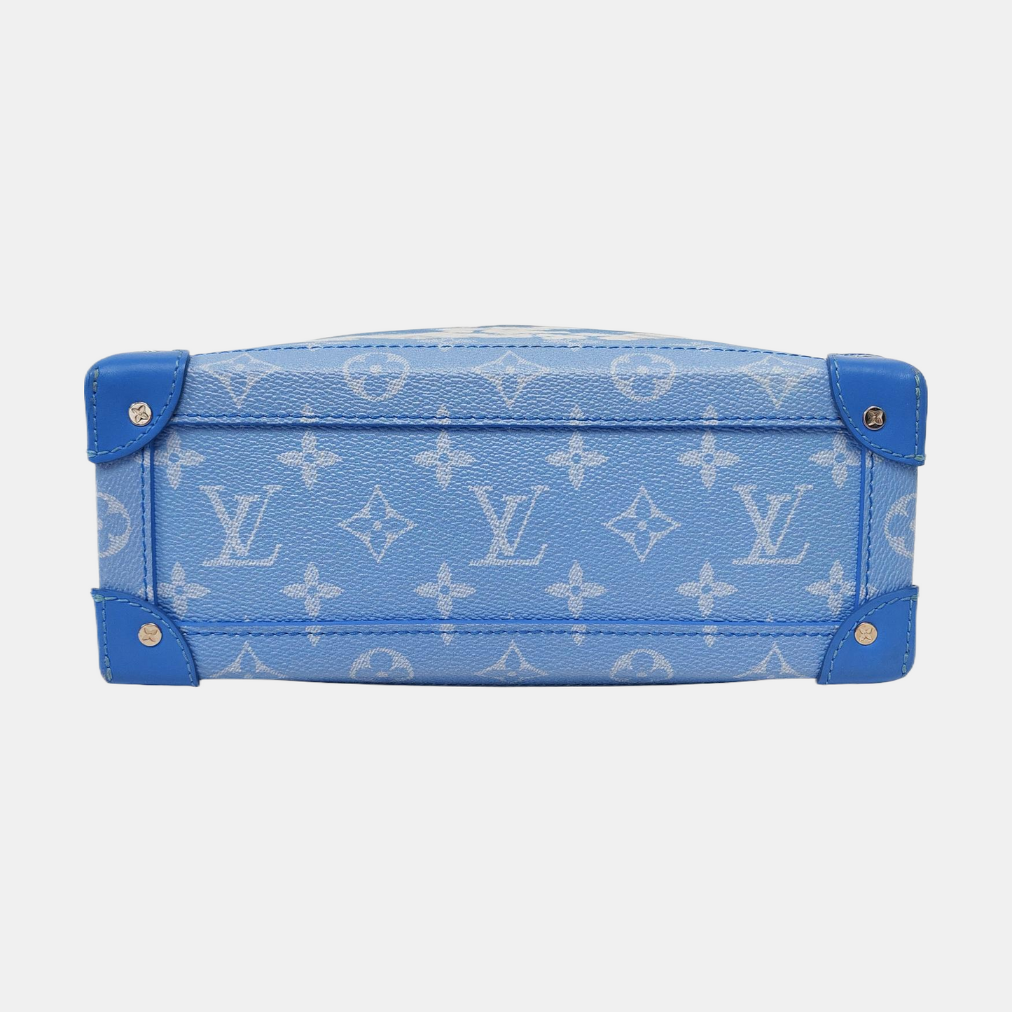 LOUIS VUITTON SOFT TRUNK Blue Coated Canvas Monogram Crossbody Bag with Silver Hardware and Detachable Strap-(SKU)-963244300