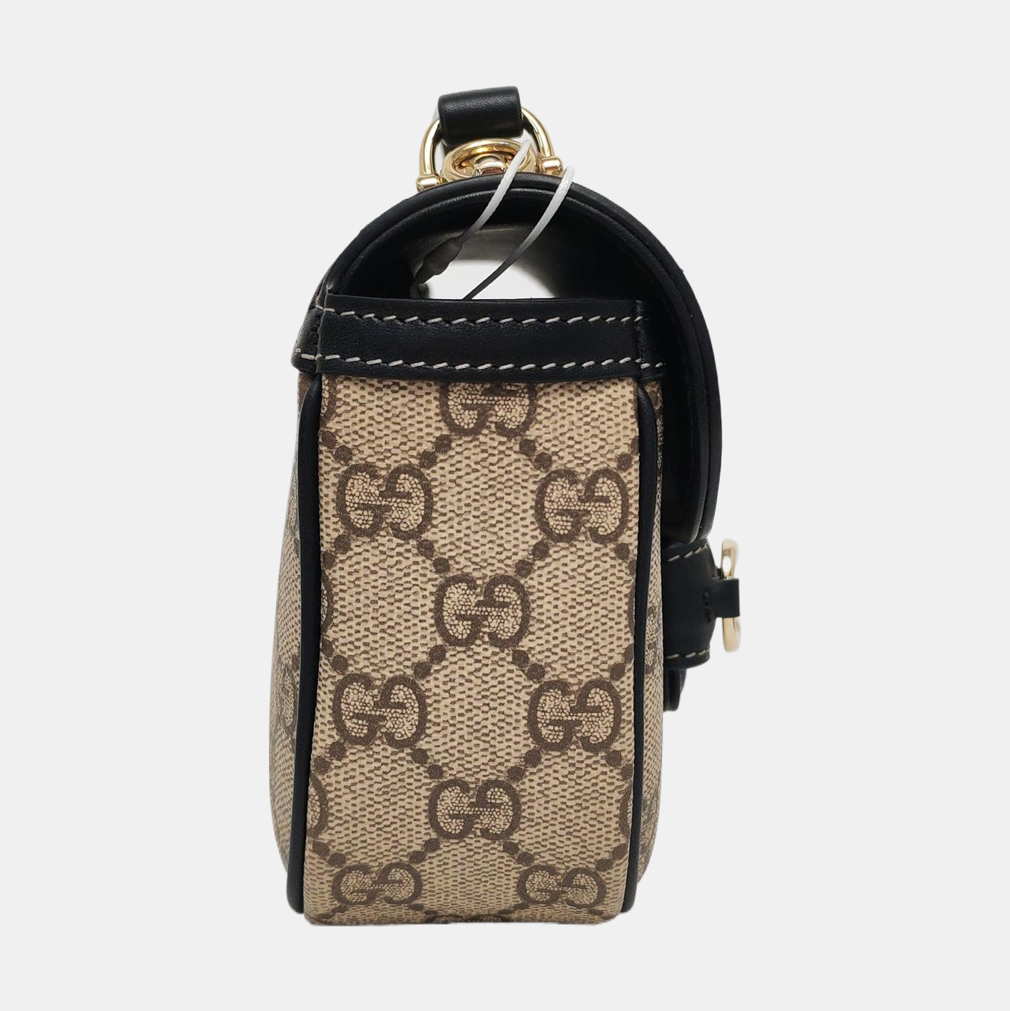GUCCI Horsebit 1955 Small Size Beige Coated Canvas Monogram Horsebit Shoulder Bag Handbag Removable Strap Light Gold Hardware Complete Accessories-(SKU)-963431275