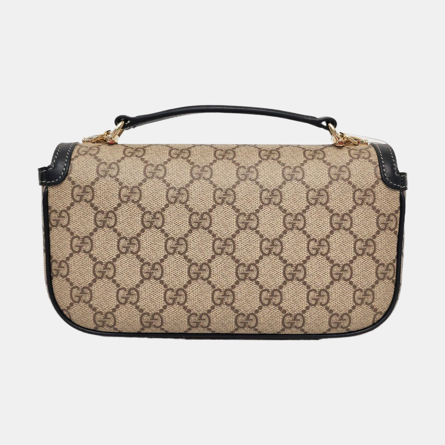 GUCCI Horsebit 1955 Small Size Beige Coated Canvas Monogram Horsebit Shoulder Bag Handbag Removable Strap Light Gold Hardware Complete Accessories-(SKU)-963431275