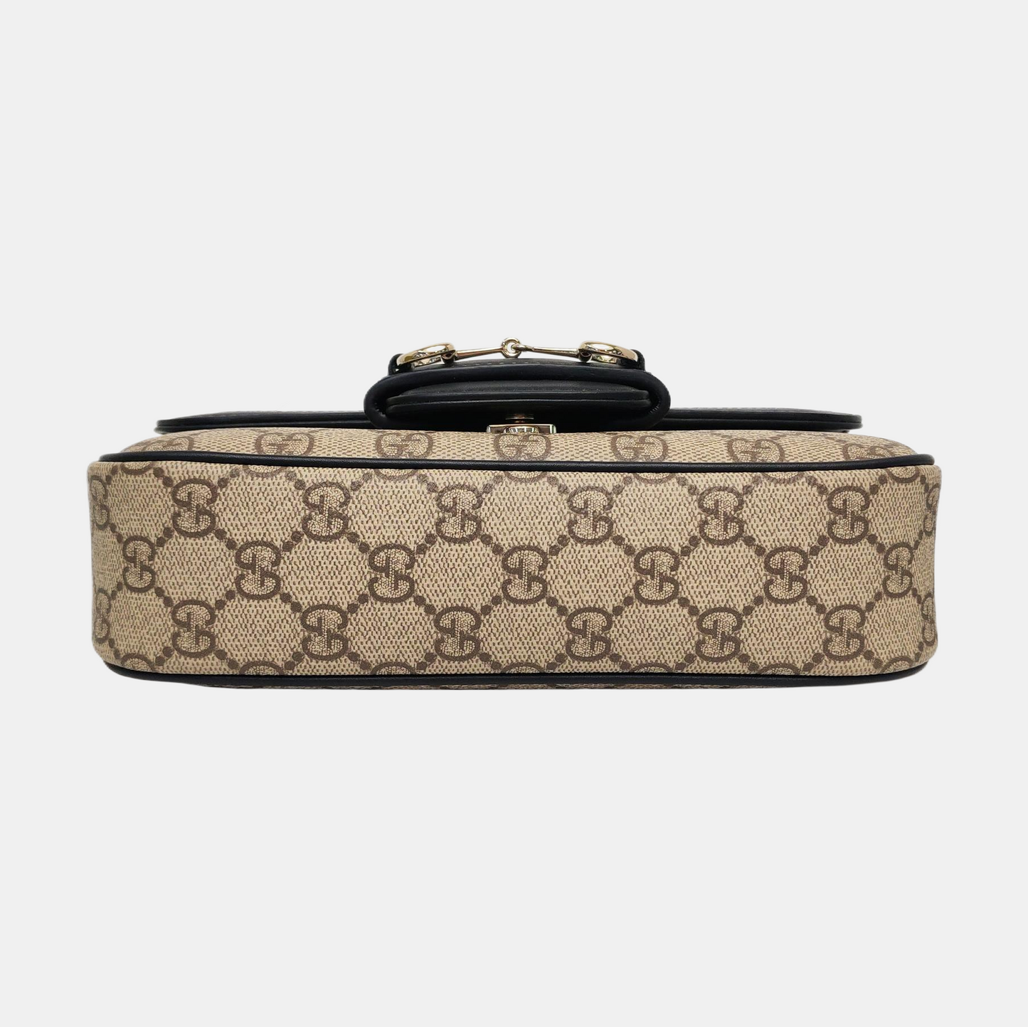 GUCCI Horsebit 1955 Small Size Beige Coated Canvas Monogram Horsebit Shoulder Bag Handbag Removable Strap Light Gold Hardware Complete Accessories-(SKU)-963431275