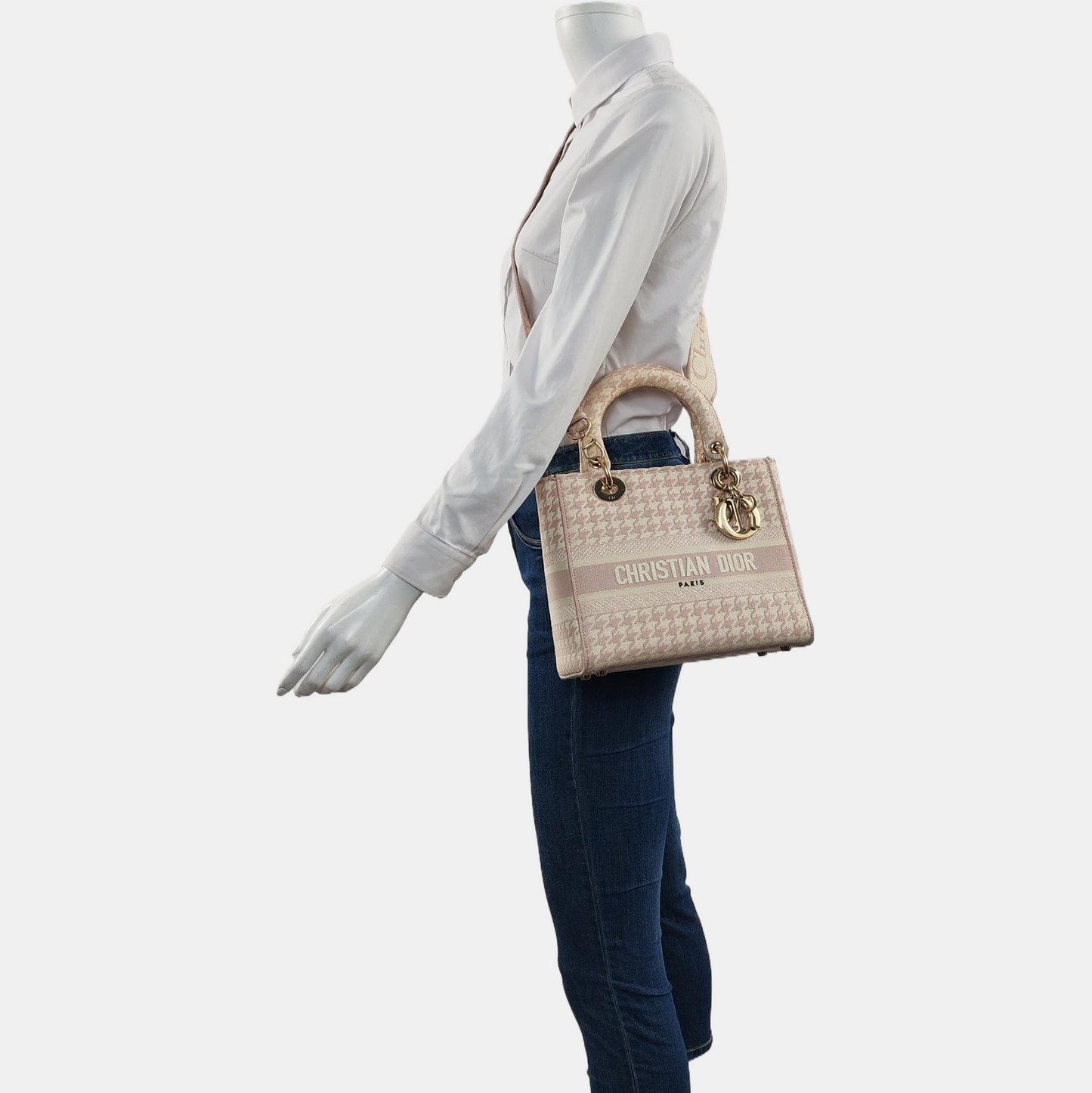 DIOR Lady D-Lite Medium Multicolor Fabric Embroidered Shoulder Bag Tote Bag Crossbody Bag Gold Hardware Removable Strap-(SKU)-963229512