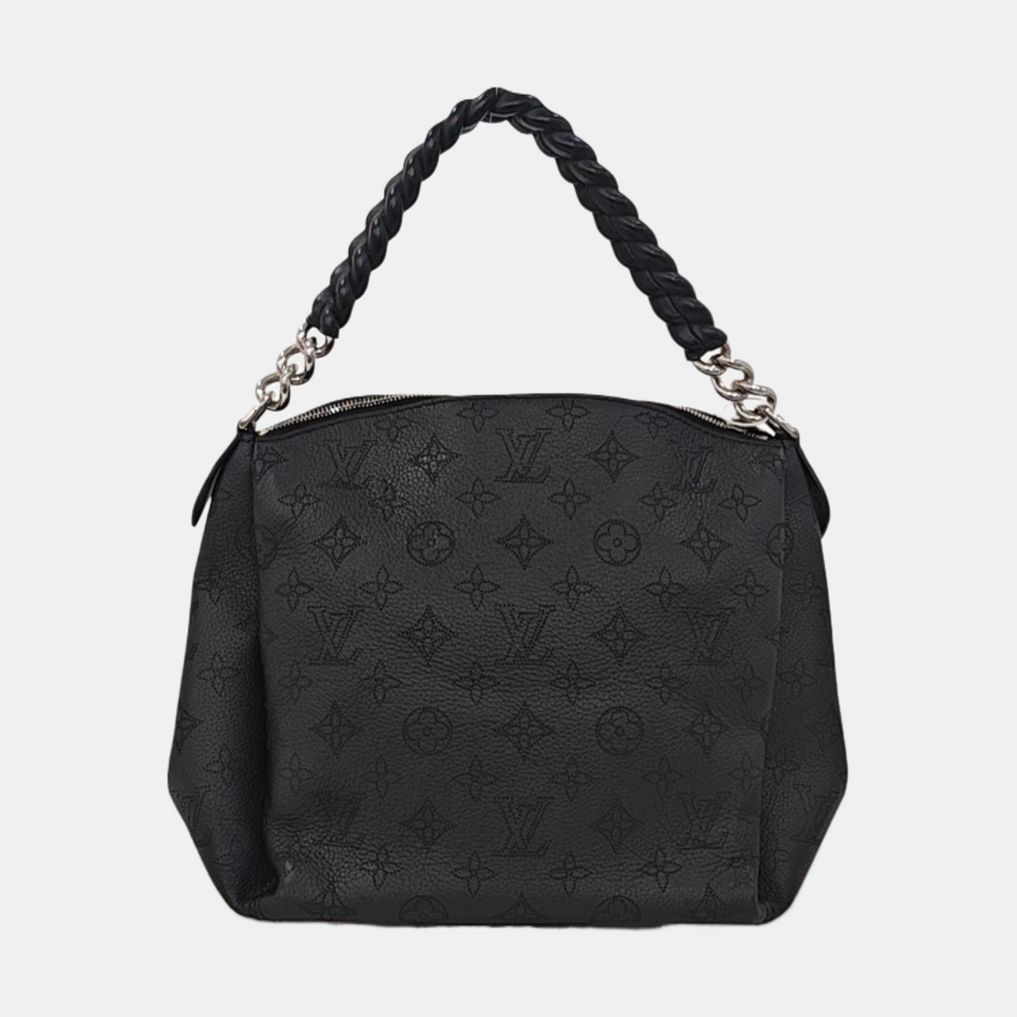 LOUIS VUITTON BABYLONE BB Black Calfskin Monogram Braided Shoulder Bag Tote Bag Silver Hardware Removable Strap-(SKU)-963487874