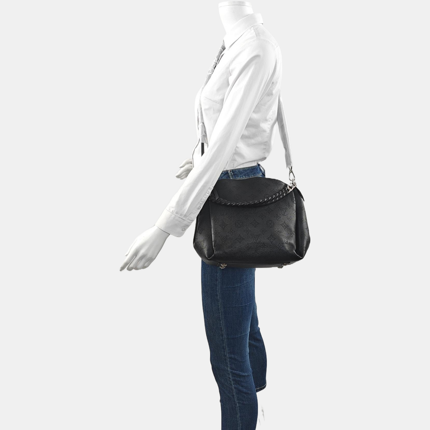 LOUIS VUITTON BABYLONE BB Black Calfskin Monogram Braided Shoulder Bag Tote Bag Silver Hardware Removable Strap-(SKU)-963487874