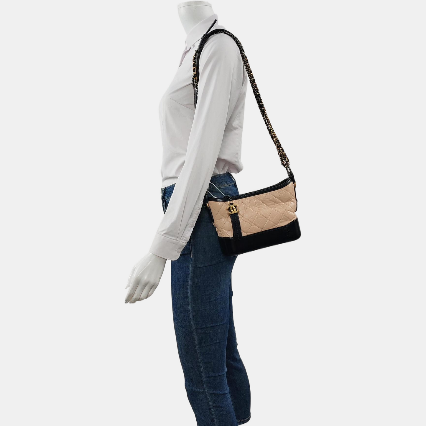 CHANEL GABRIELLE Small Beige Calfskin Quilted Crossbody Shoulder Bag Detachable Strap-(SKU)-962443270