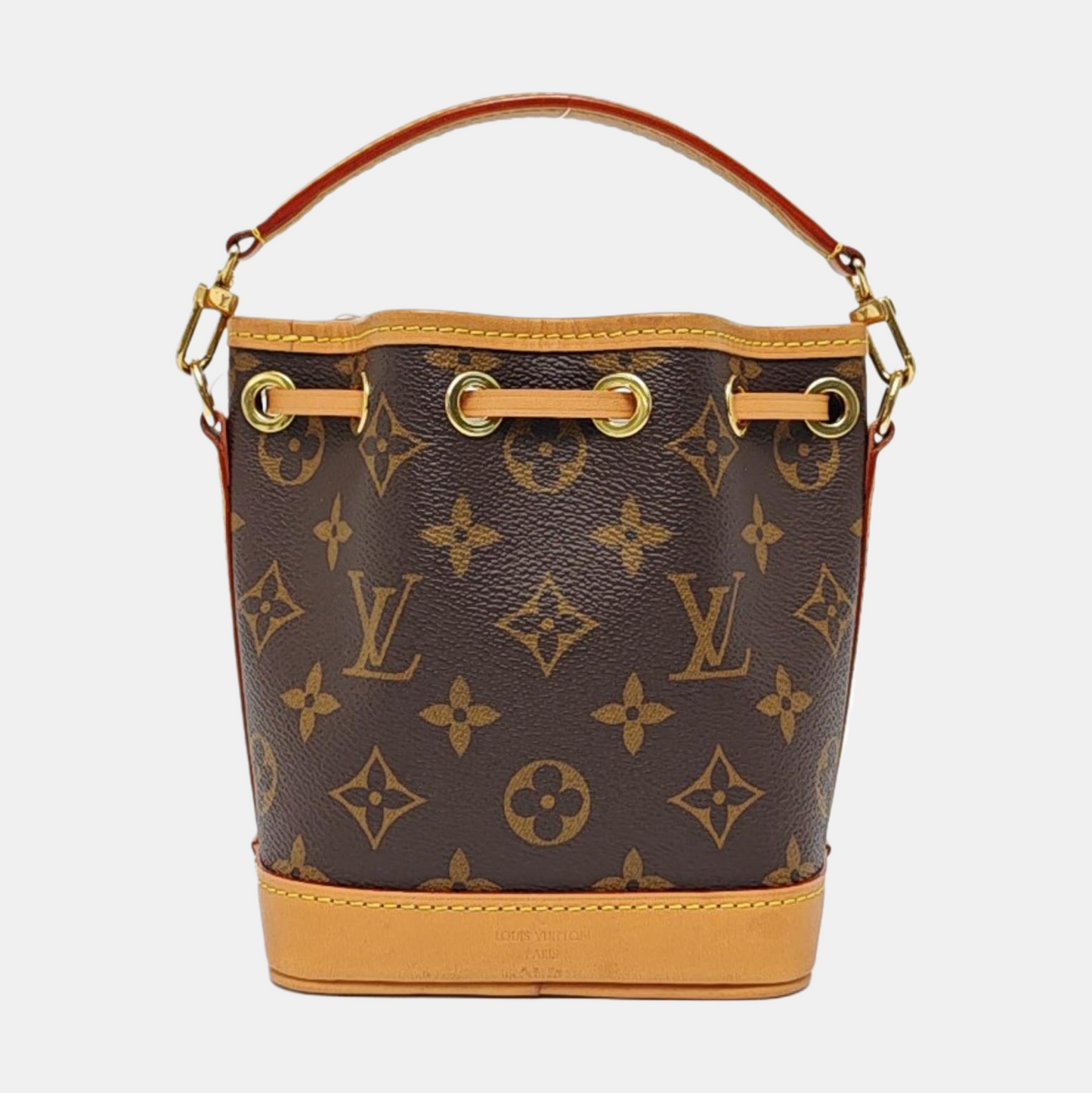 LOUIS VUITTON NOÉ Nano Brown Coated Canvas Monogram Vernis Bucket Bag Shoulder Bag Crossbody Handbag with 2 Detachable Straps-(SKU)-963381502