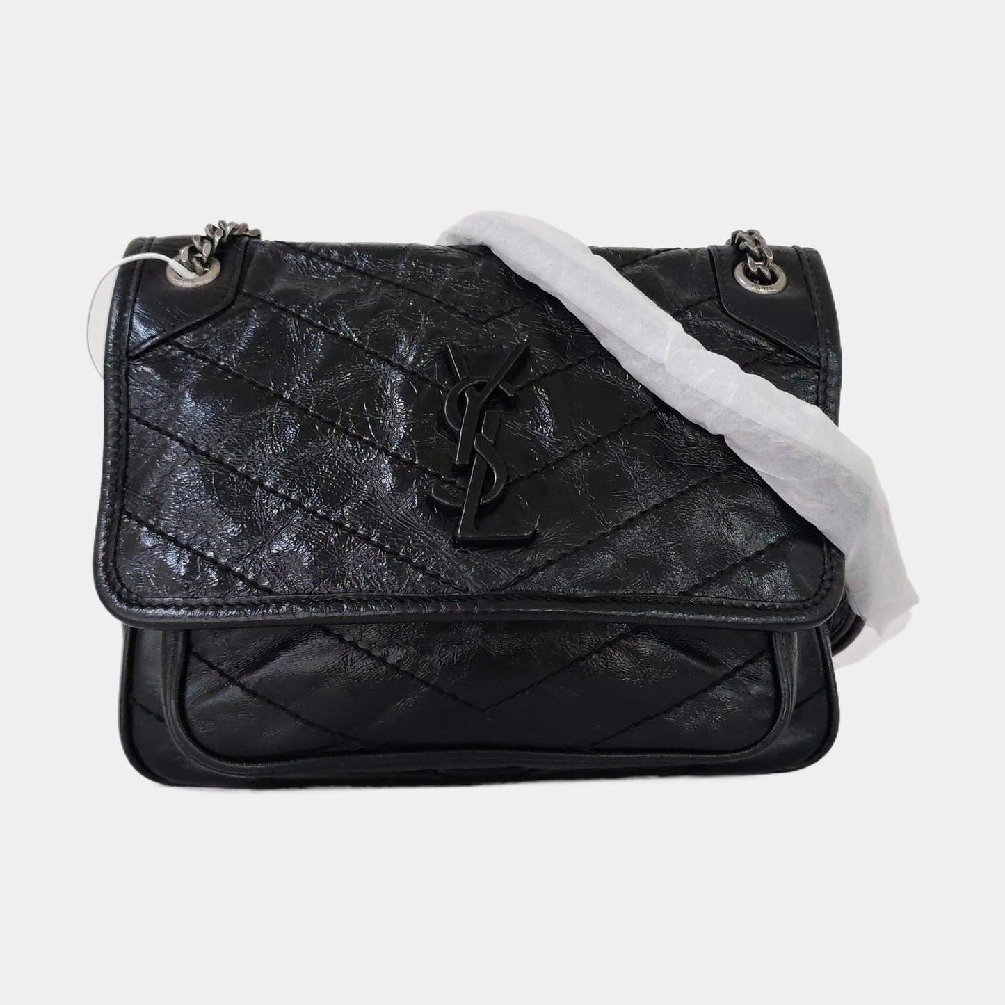 YSL NIKI Mini Black Leather Quilted V-Shape Shoulder Bag with Black Ruthenium Hardware-(SKU)-963404190