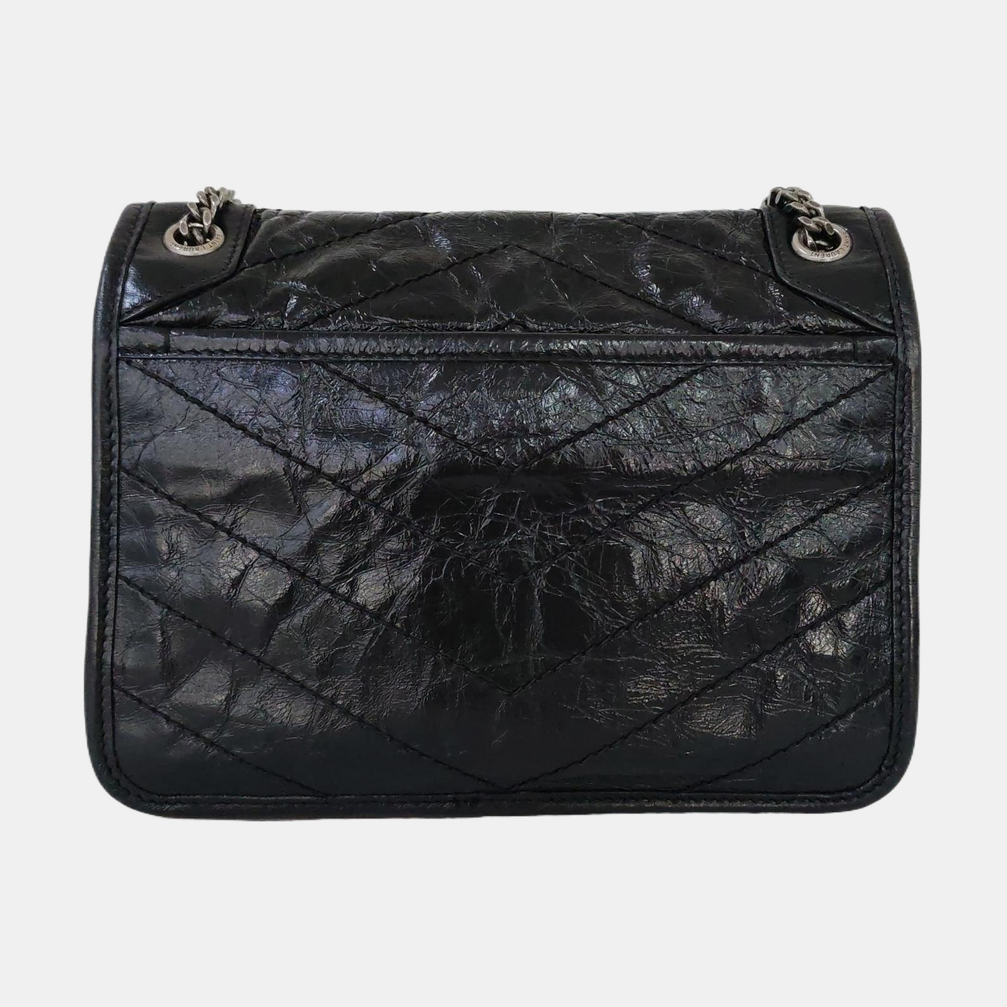 YSL NIKI Mini Black Leather Quilted V-Shape Shoulder Bag with Black Ruthenium Hardware-(SKU)-963404190