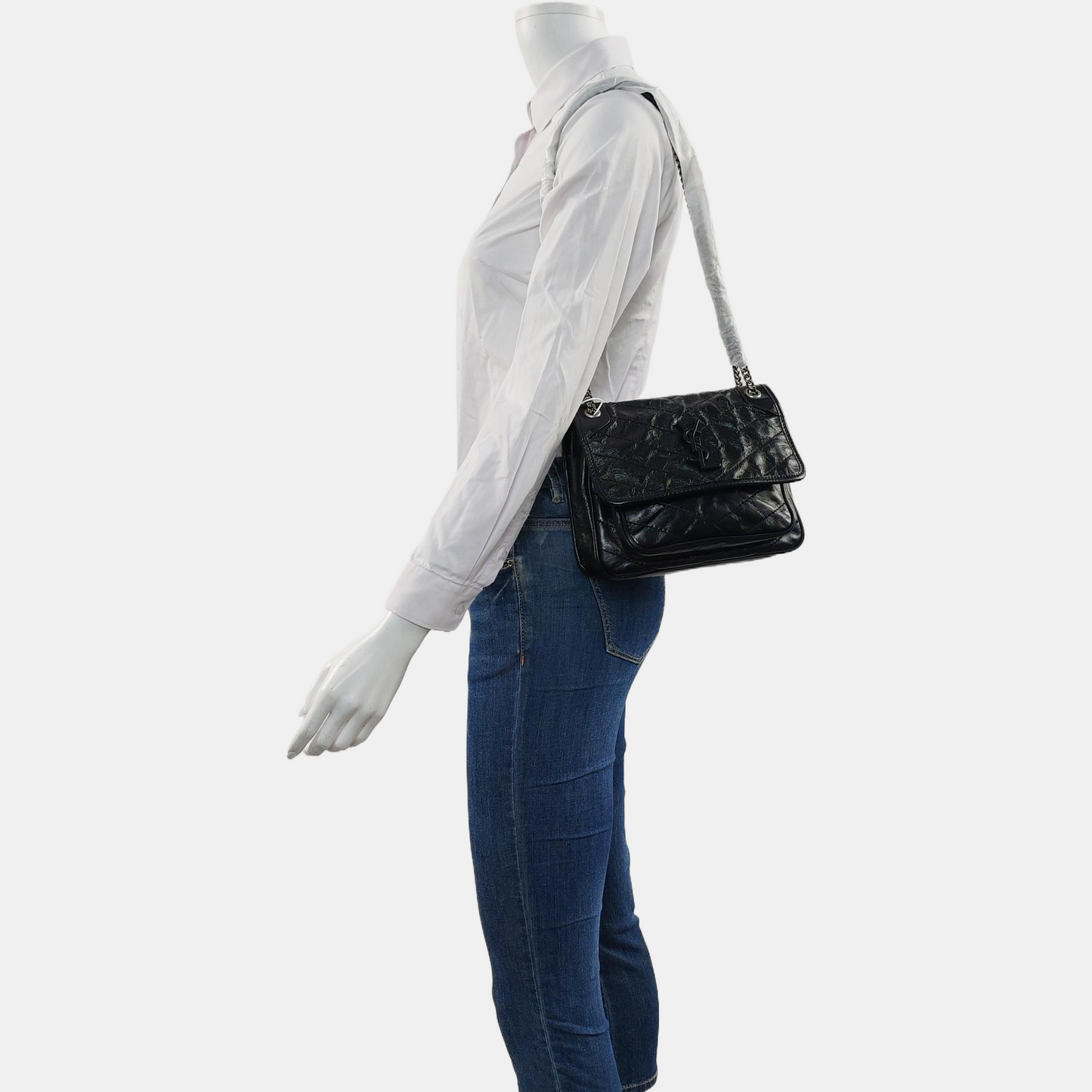 YSL NIKI Mini Black Leather Quilted V-Shape Shoulder Bag with Black Ruthenium Hardware-(SKU)-963404190