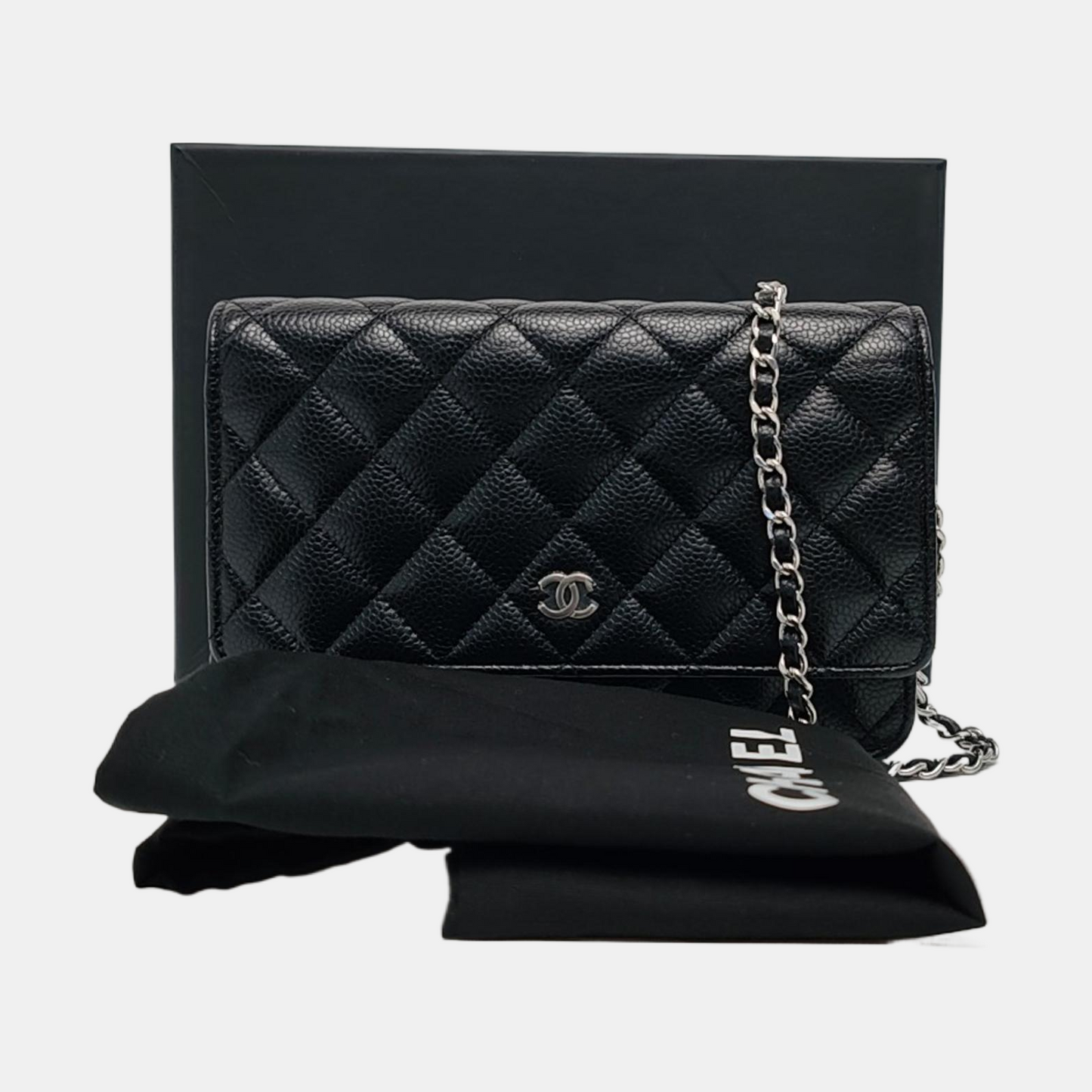CHANEL WOC Black Caviar Leather Quilted Crossbody Shoulder Bag with Silver Hardware-(SKU)-963482245