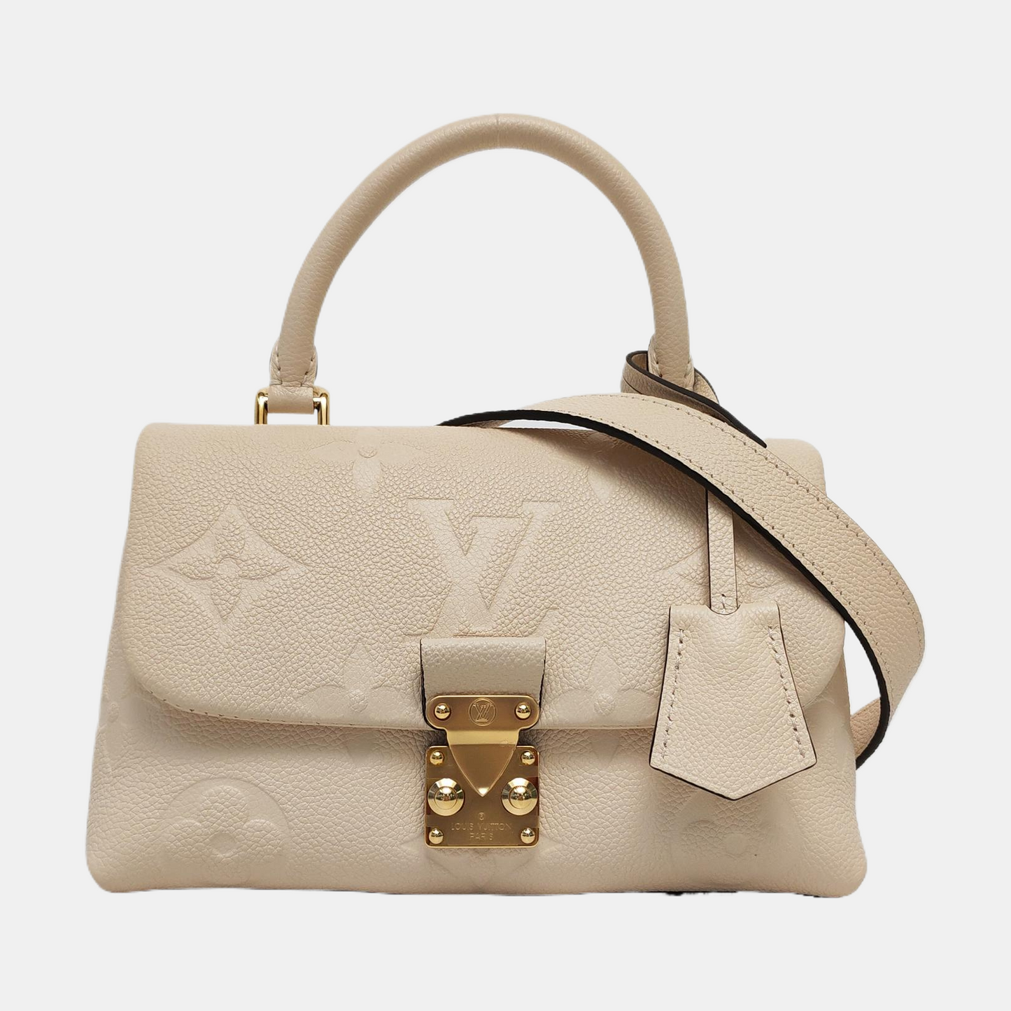LOUIS VUITTON MADELEIN BB Beige Calfskin Quilted Crossbody Shoulder Bag Handbag Tote Bag Golden Hardware Removable Strap-(SKU)-963269885