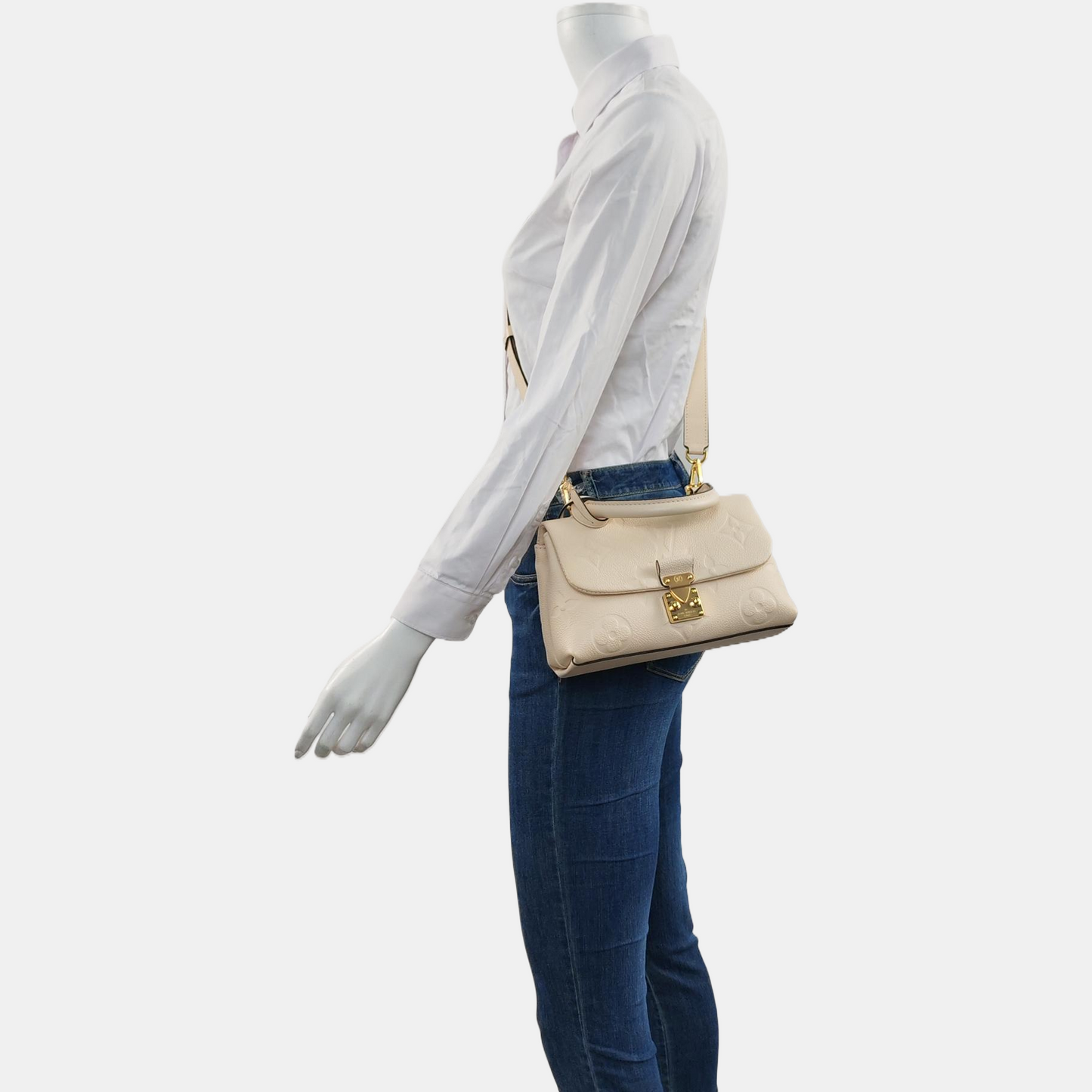 LOUIS VUITTON MADELEIN BB Beige Calfskin Quilted Crossbody Shoulder Bag Handbag Tote Bag Golden Hardware Removable Strap-(SKU)-963269885