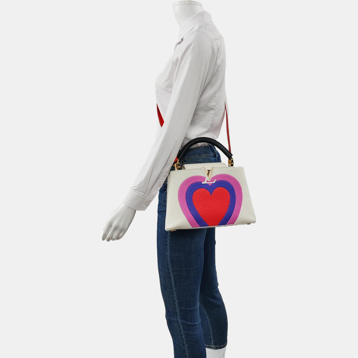 LOUIS VUITTON CAPUCINES BB White Calfskin Shoulder Bag, Handbag, Crossbody Bag with Detachable Strap-(SKU)-963553320
