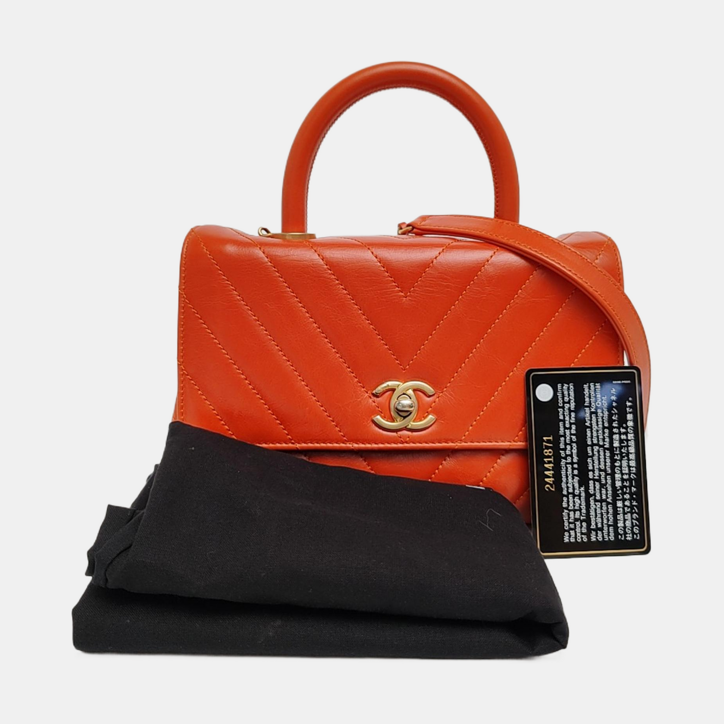 CHANEL COCO HANDLE Orange Calfskin Quilted V-Shape Bag with Golden Hardware, 24K, Detachable Strap-(SKU)-963432693